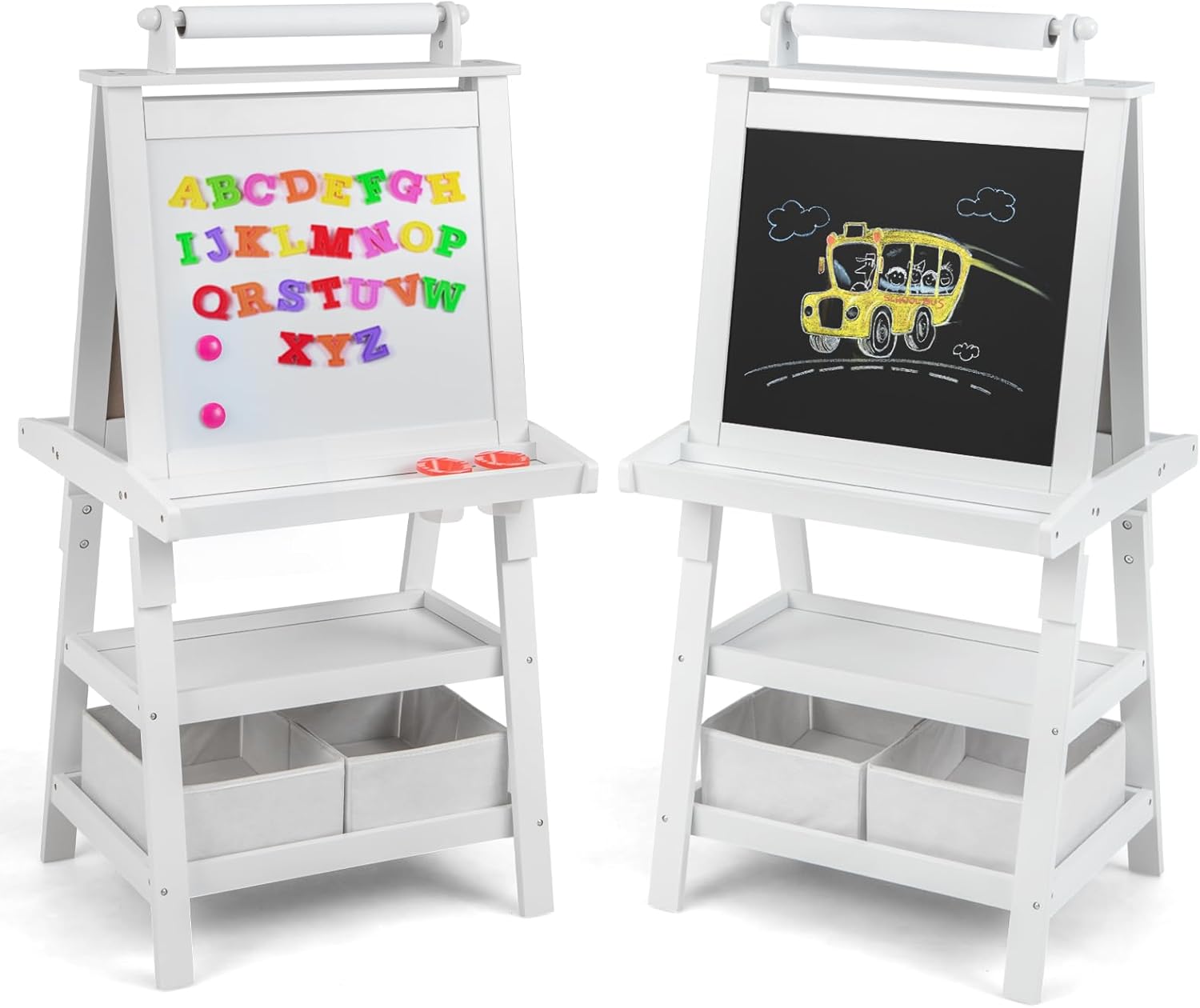 Dwustronna Tablica dla Dzieci, Sztaluga z Białą/Czarną Tablicą do Pisania Markerami, Tablica Magnetyczna, dla Dzieci Powyżej 3 Lat, Biała