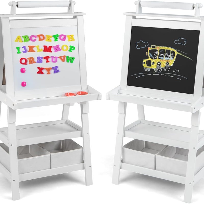 Dwustronna Tablica dla Dzieci, Sztaluga z Białą/Czarną Tablicą do Pisania Markerami, Tablica Magnetyczna, dla Dzieci Powyżej 3 Lat, Biała