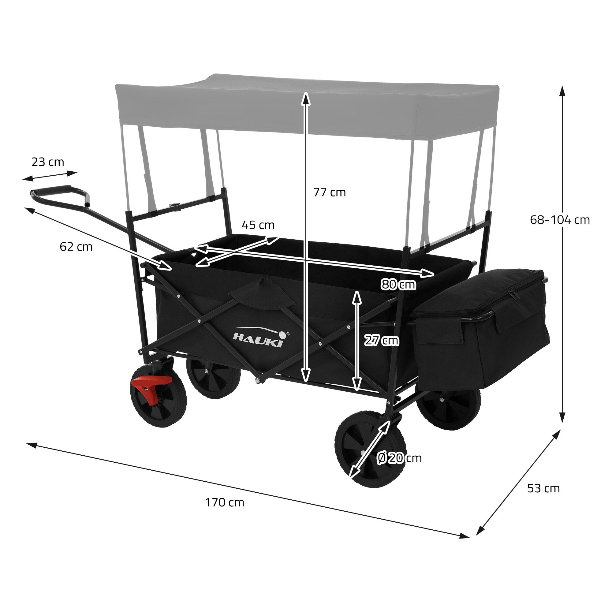 Chariot de transport pliable avec toit noir avec poches pour enfants charge 80kg - 7