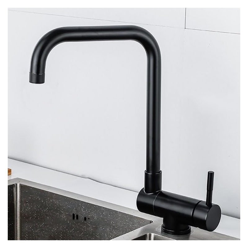 Wyciągana bateria kuchenna ze stali nierdzewnej, składana bateria, bateria do ciepłej i zimnej wody, czarna z wężem doprowadzającym wodę