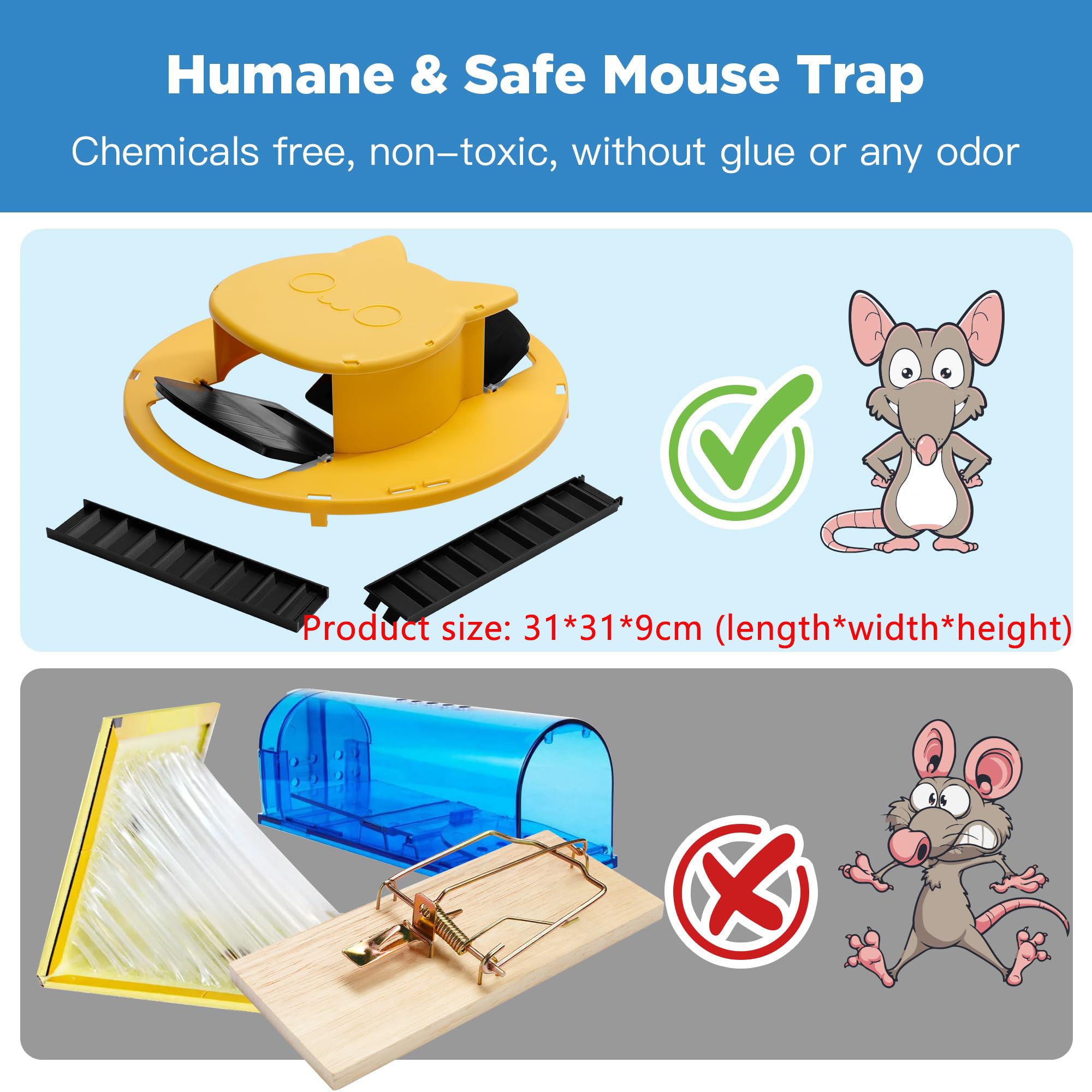 Lot de 3 pièges à rats en forme de seau, piège à rats automatique, piège à rats à couvercle rabattable, convient aux seaux de 5 gallons - 3