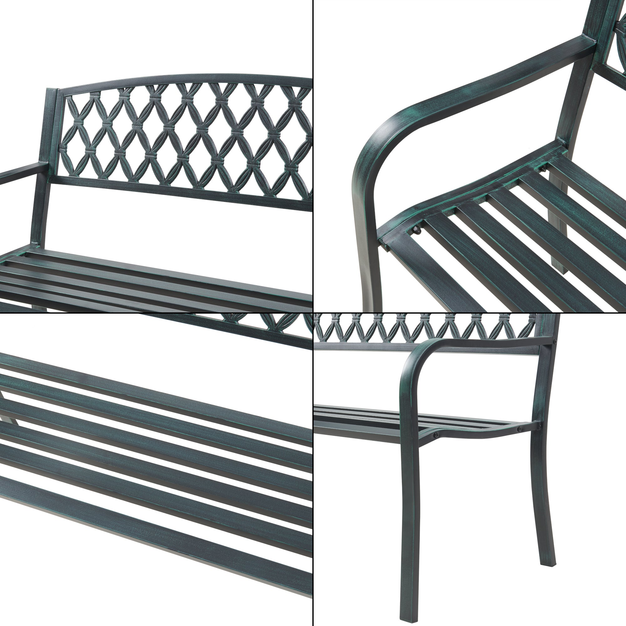 Banc de jardin Opsasar 127 x 53,5 x 88 cm acier gris foncé avec patine verte casa.pro - 6
