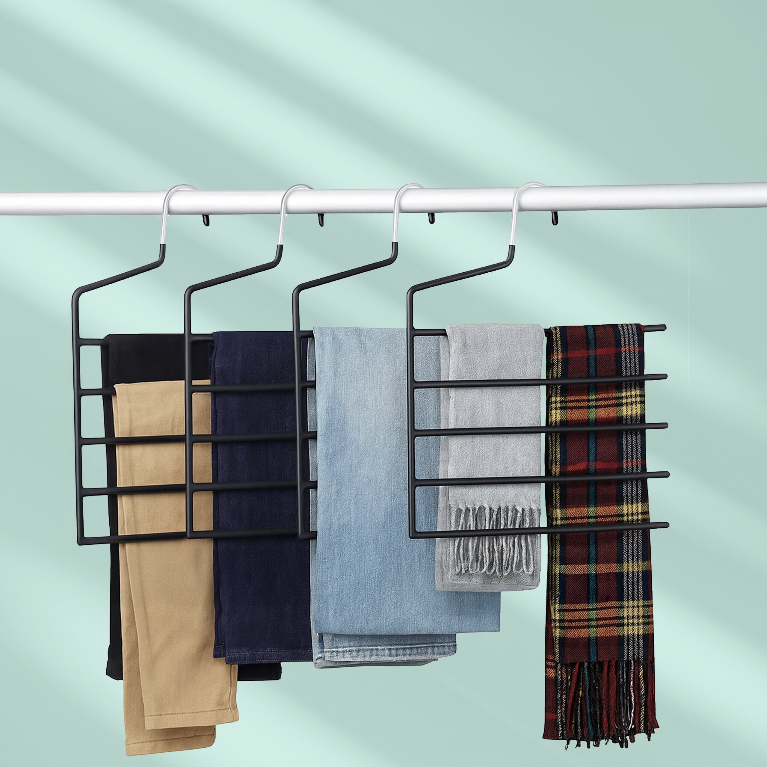 Zeller – Set 3 Grucce Multiple In Metallo Per Pantaloni – Cromate, Antiscivolo, Contengono Fino A 5 Pantaloni Ciascuna - 5