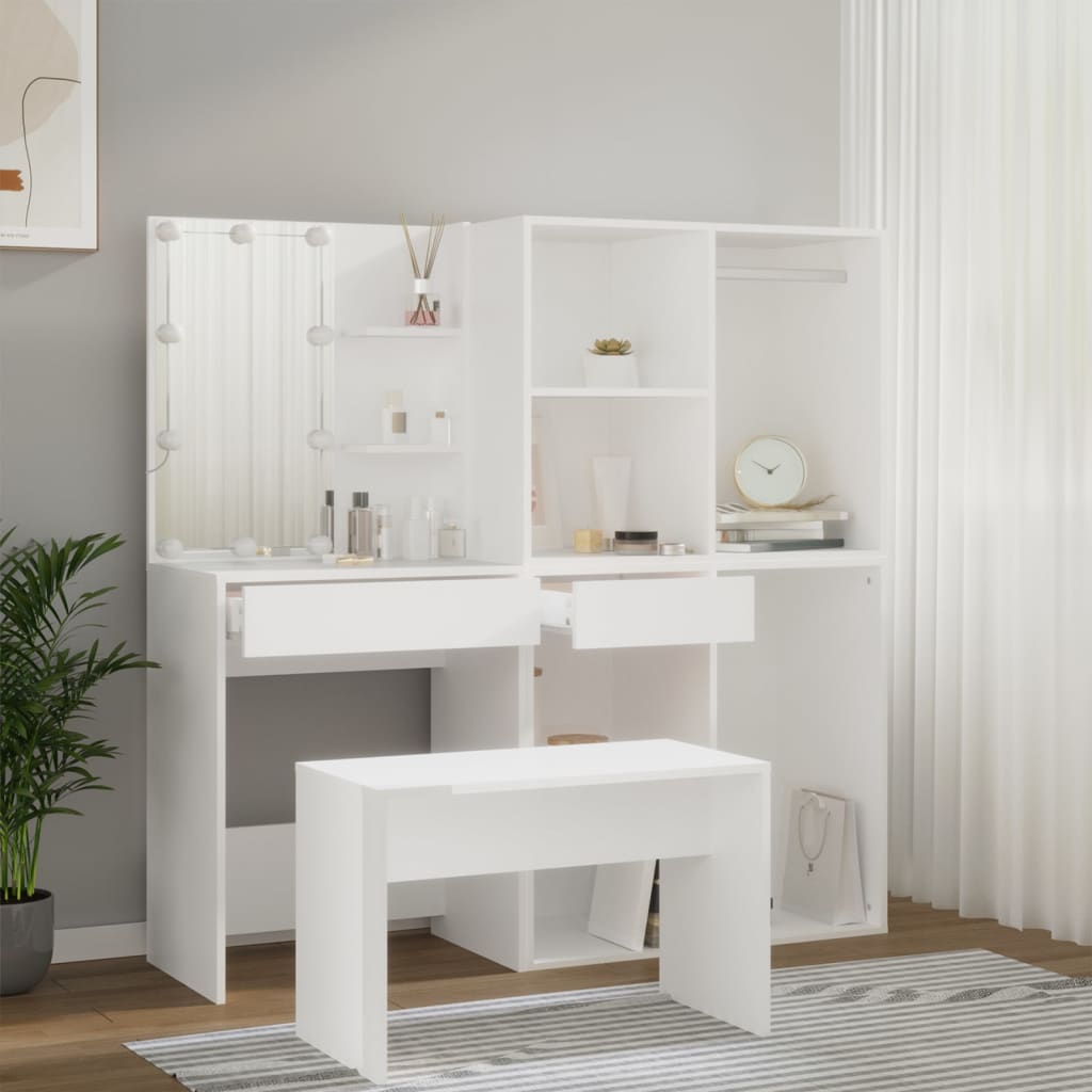 Coiffeuse avec miroir en bois Blanc H. 140 x l. 60 x P. 40 cm - 4