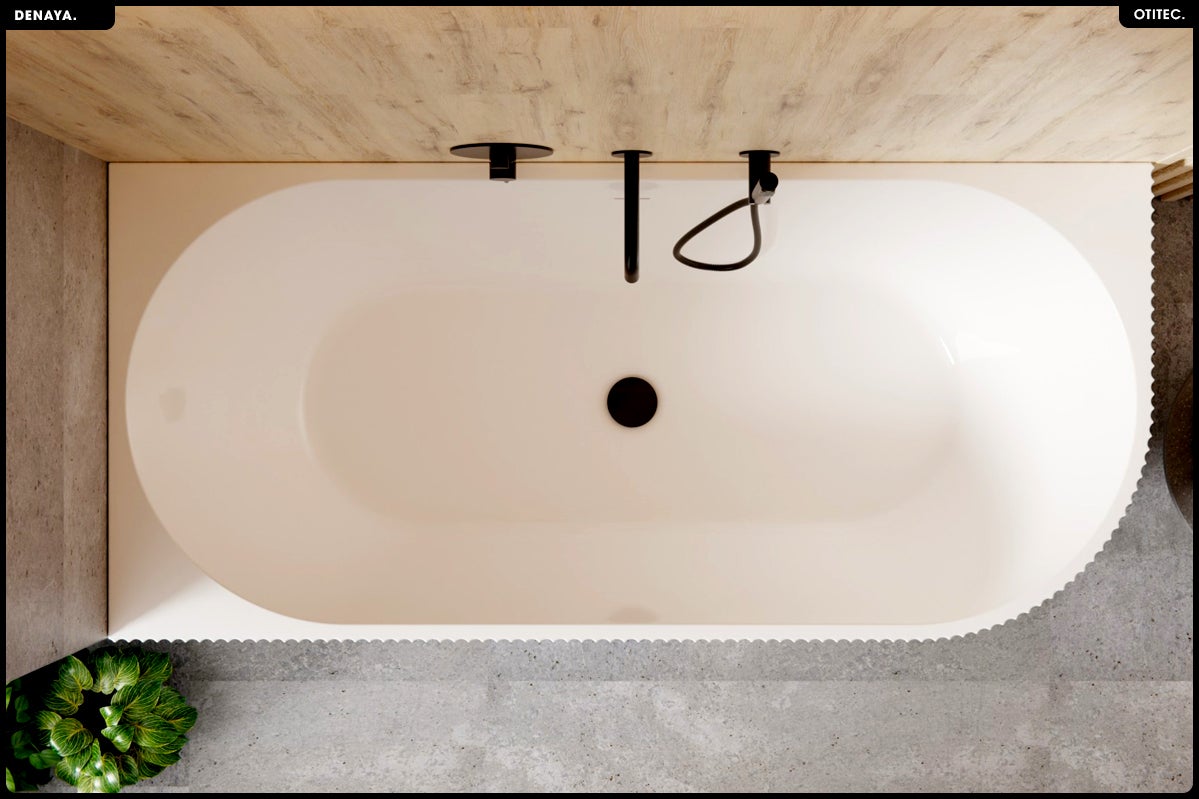 Bañera asimétrica - 150 x 75 cm - Izquierda - Con sifón Cromado - Patas - INCLUIDAS - DENAYA - 4