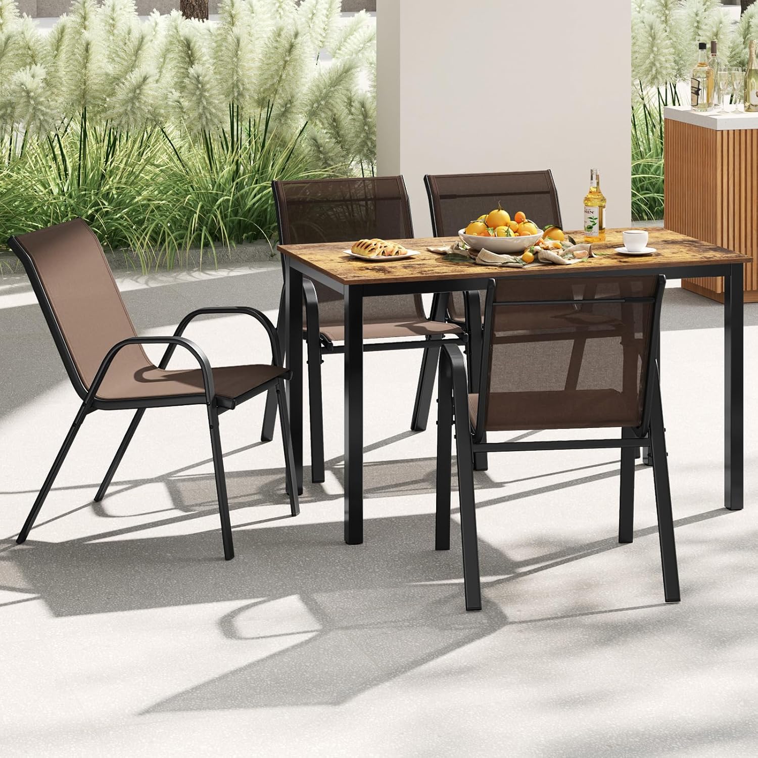 Set di Sedie da Giardino Impilabili con Tessuto Resistente alle