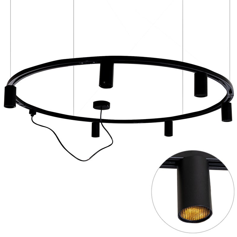 Nowoczesny wiszący system oświetlenia szynowego z 6 czarnymi reflektorami jednofazowymi GU10 50 mm - Iconic Ruby Honey