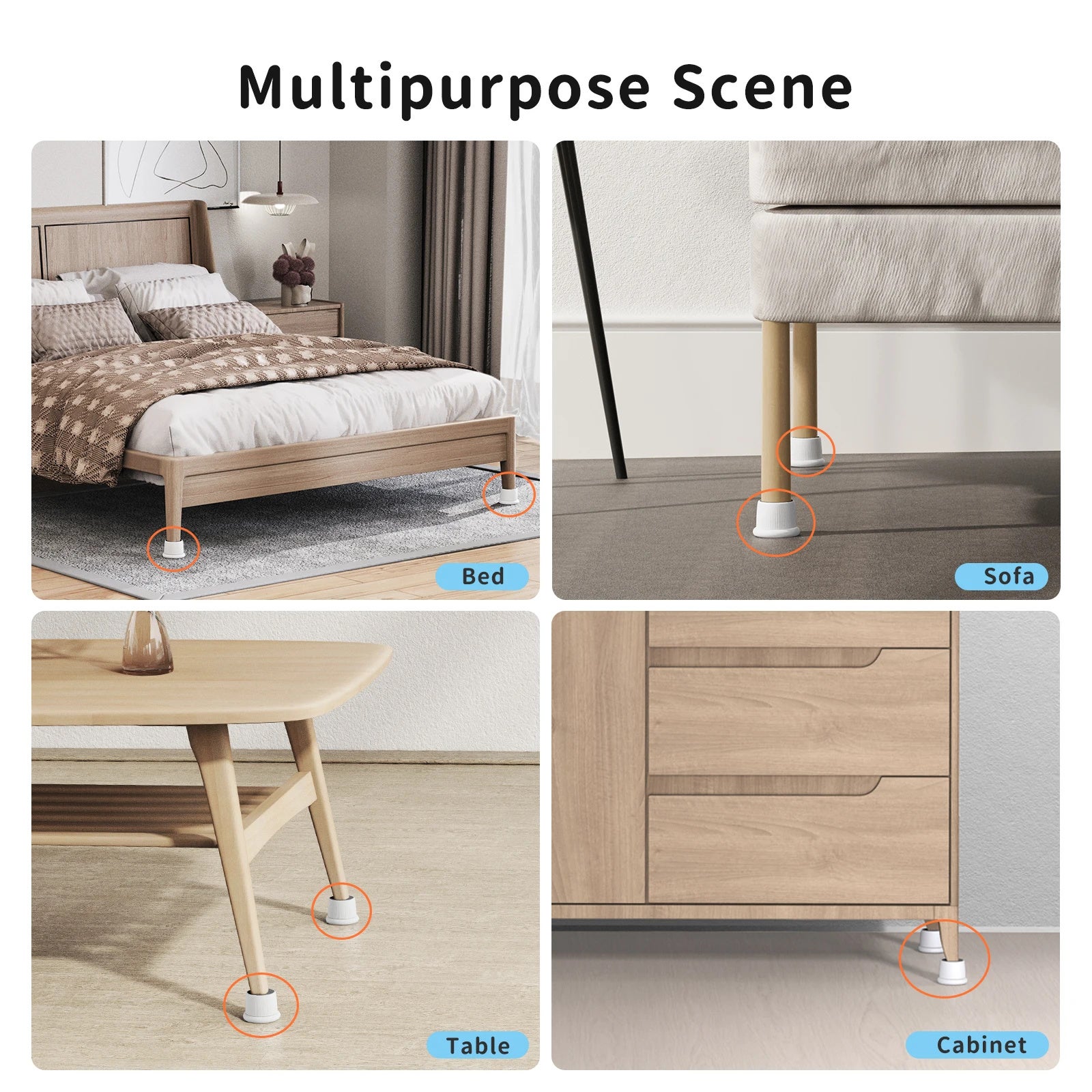 Rehausseurs de meubles 4 pièces, 40-65 mm de haut, rehausseurs de lit réglables pour lit, canapé, tables, meuble TV (blanc) - 7