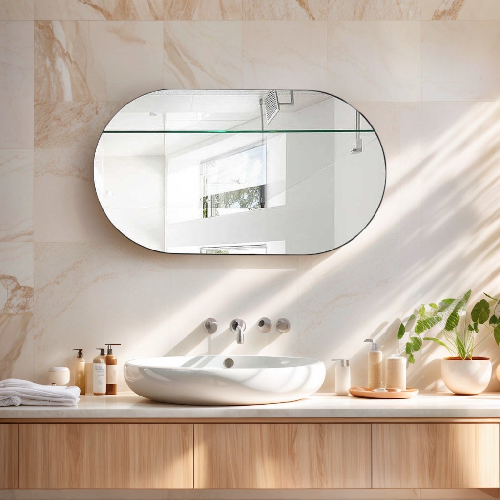 Specchio da Bagno, Specchio da Trucco, 50x70 cm, Specchio Ovale con Cornice, Mural e Rotante - Nero - 3
