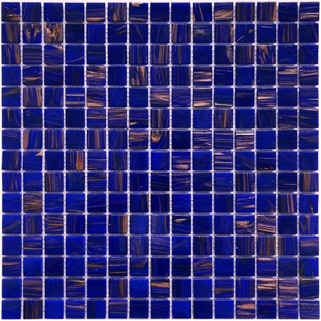 Multipack da 30 fogli di mosaico su rete in vetro blu e oro per bagno e cucina. 3m2 - Spessore 4 mm - 32,5 x 32,5 cm