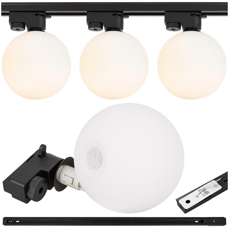 Lampa szynowa wisząca 3x BIAŁA KULA klosz mleczny G9 + szynoprzewód 1m Oprawa szklana OKRĄGŁA biel OZDOBNA - LEDHOFF