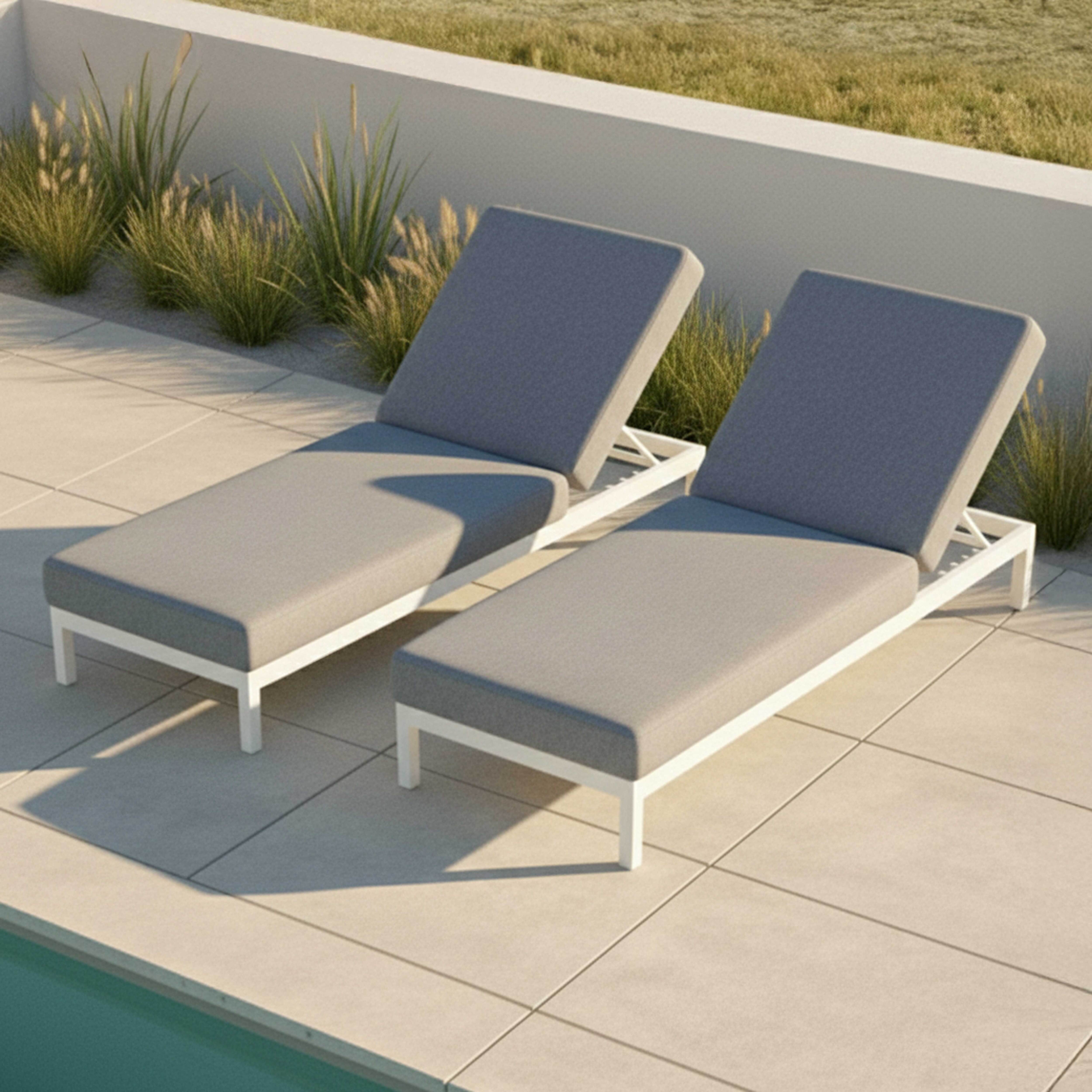 Lot de 2 bains de soleil inclinable en aluminium gris clair - 2