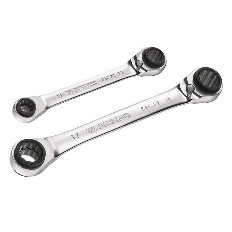 Zestaw 2 kluczy grzechotkowych Cuatro - FACOM - 64C.J2PB - 8-19 mm - srebrny