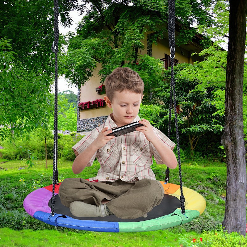 Balançoire nid d'oiseau rond 100 cm à suspendre enfant adulte jardin extérieur 150 kg Coloré - 7