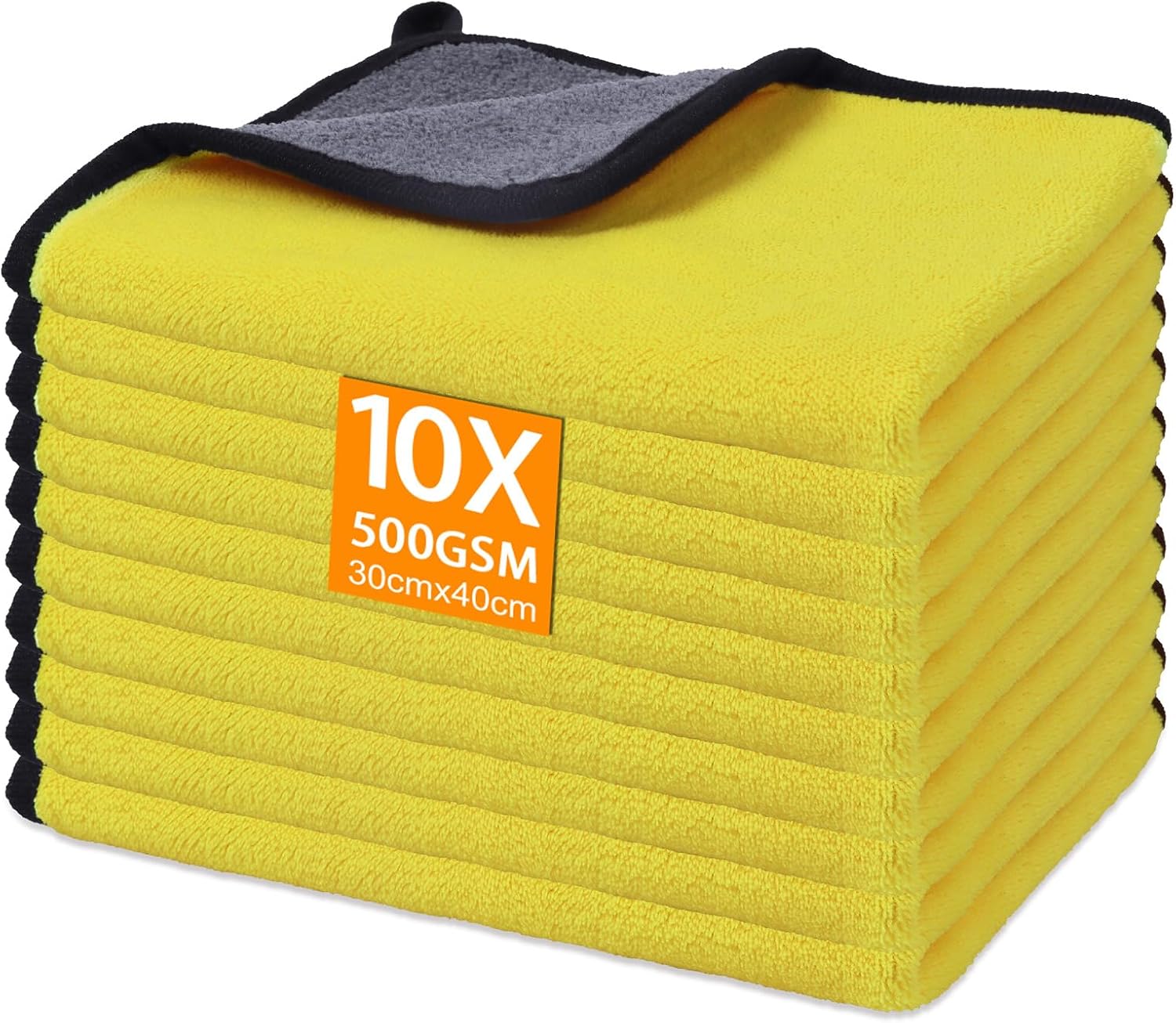 30x40 cm 10 szt. Żółte ściereczki samochodowe z mikrofibry 500 g/m² Ściereczki polerujące z mikrofibry, superchłonna ściereczka czyszcząca z mikrofibr