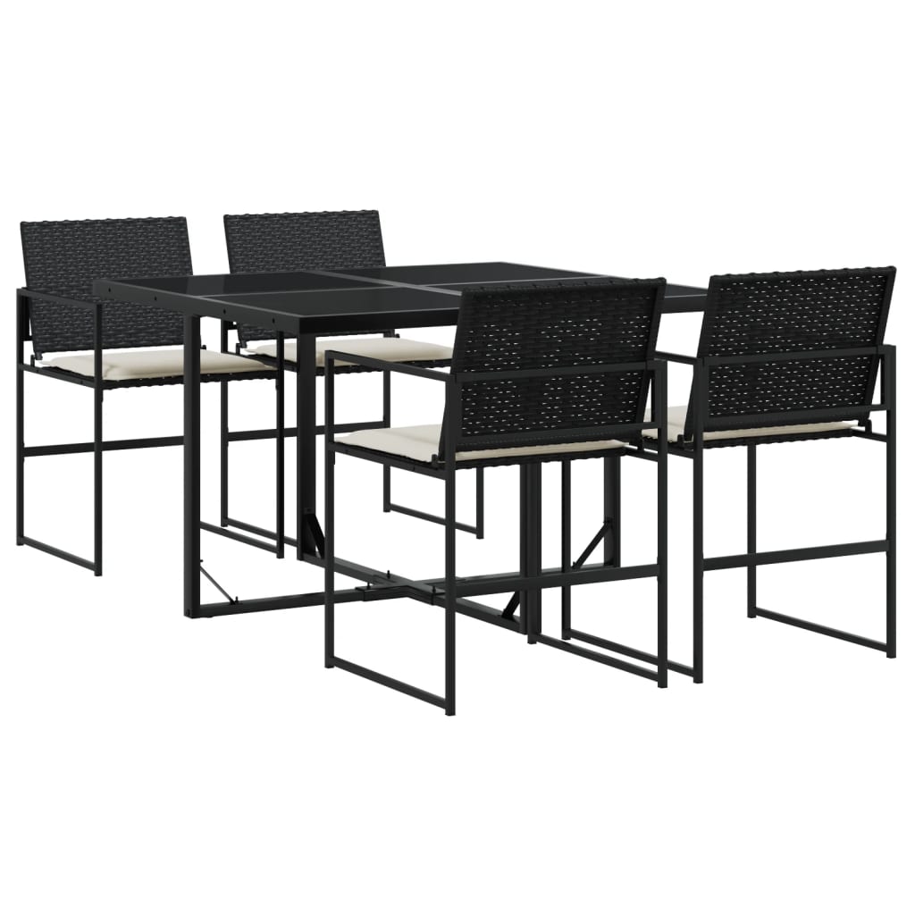 Set de muebles jardín 5 piezas con cojines ratán sintético negro - 2