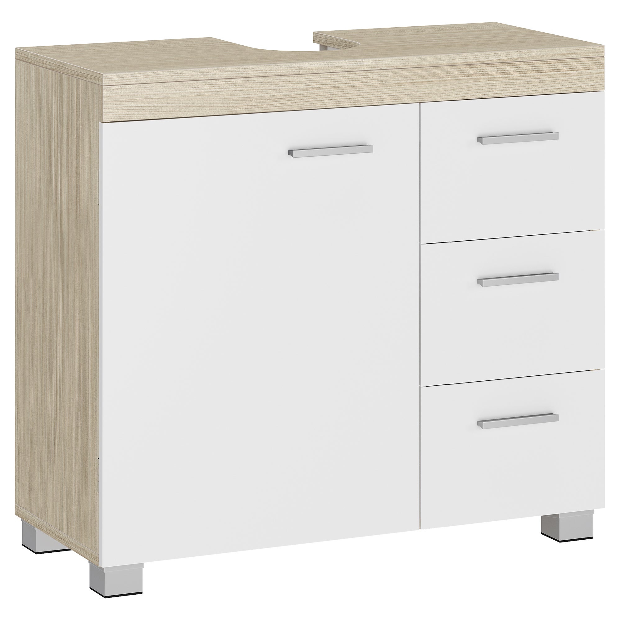 Meuble Sous Lavabo Avec 3 Tiroirs Et 2 Compartiments Pour Salle De Bains Avec Pieds Design Vasagle