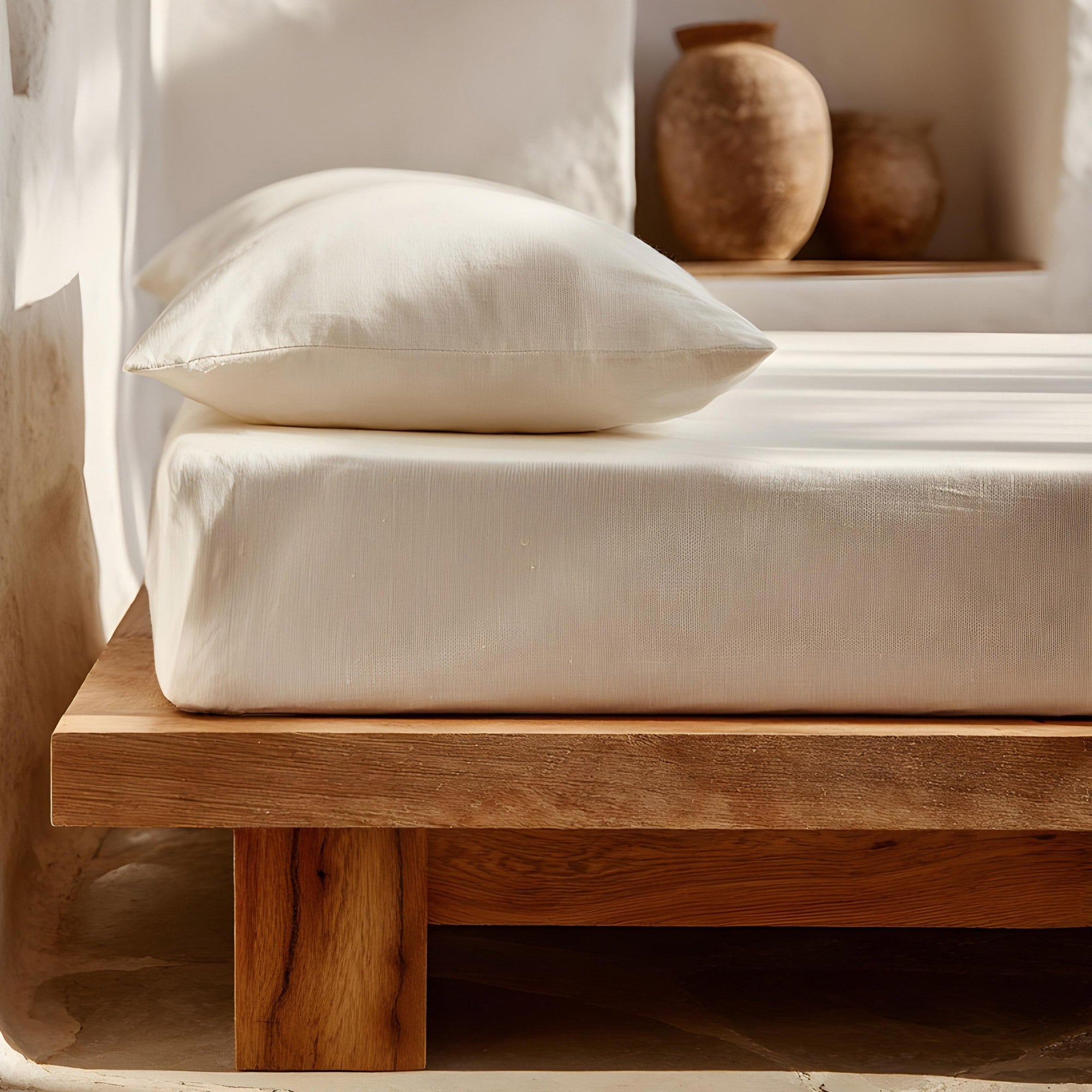 Drap-housse 150x200x30 cm 100% coton respirant réglable coloris Blanc - 3