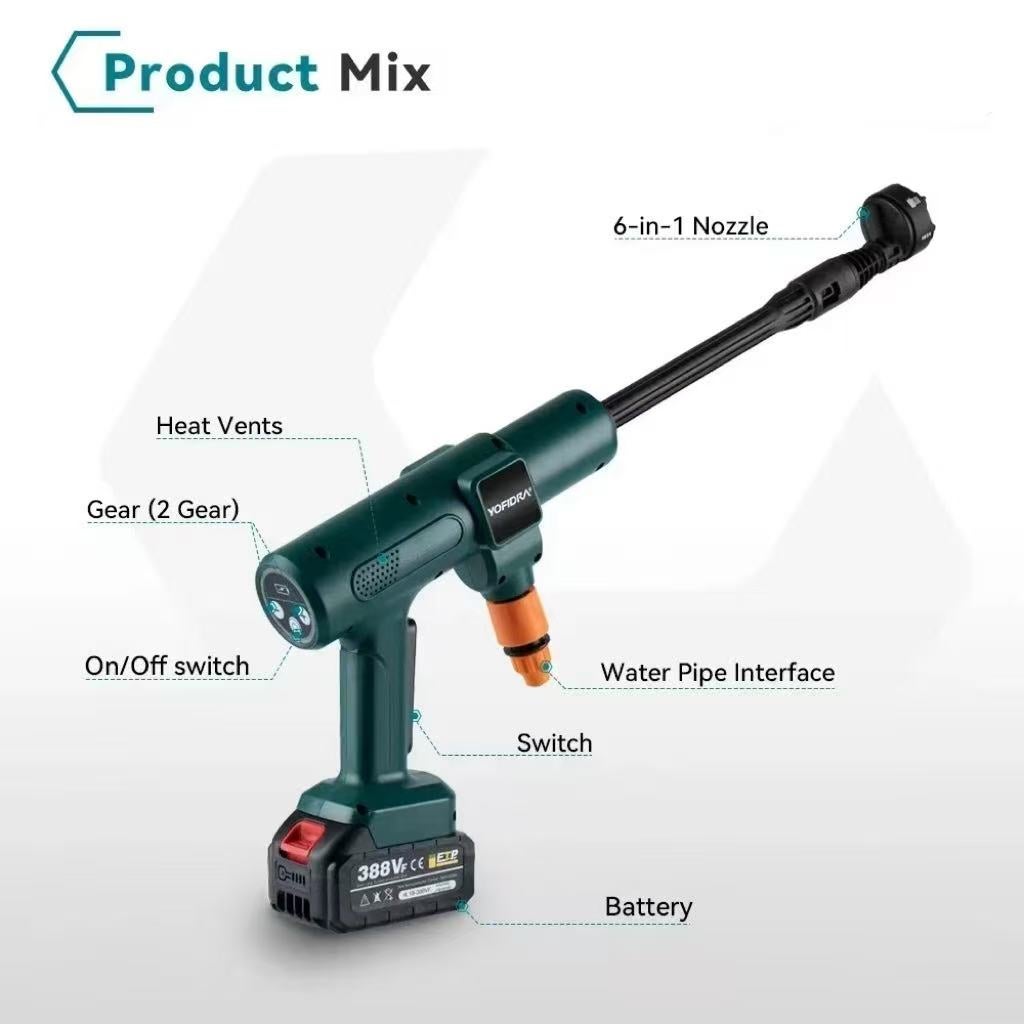 Pistola a spruzzo ad alta pressione, 200 bar, idropulitrice elettrica, pistola ad acqua per lavaggio auto/pulizia giardino - 2