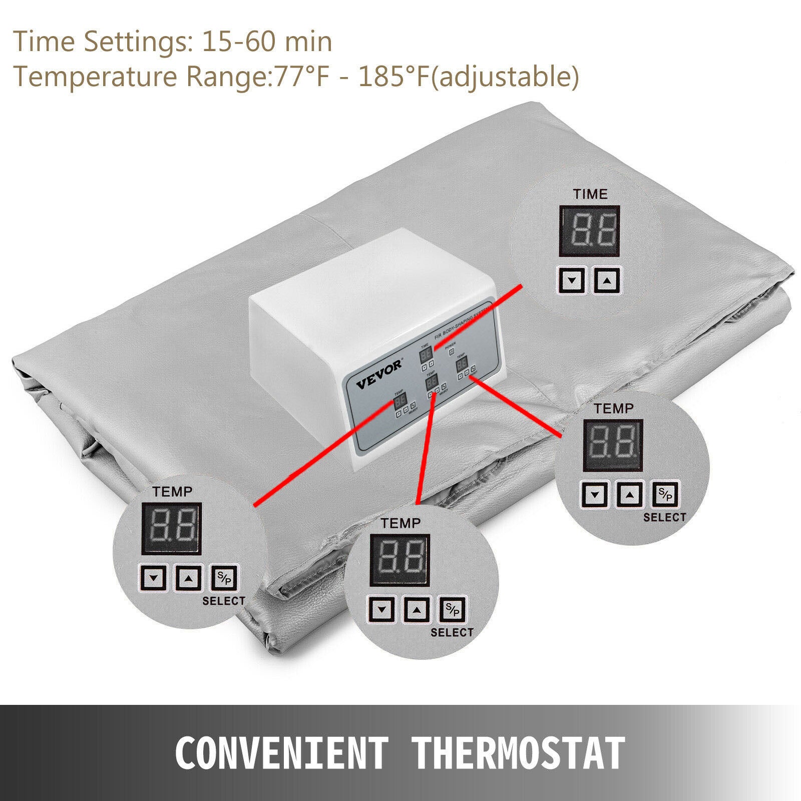 Couverture Sauna Portable Infrarouge VEVOR 180,3x90 cm Sauna Pliable Temperature Reglable 25-85°C Sauna Pliant Controleur Numerique a 3 Zones Chauffag - 4