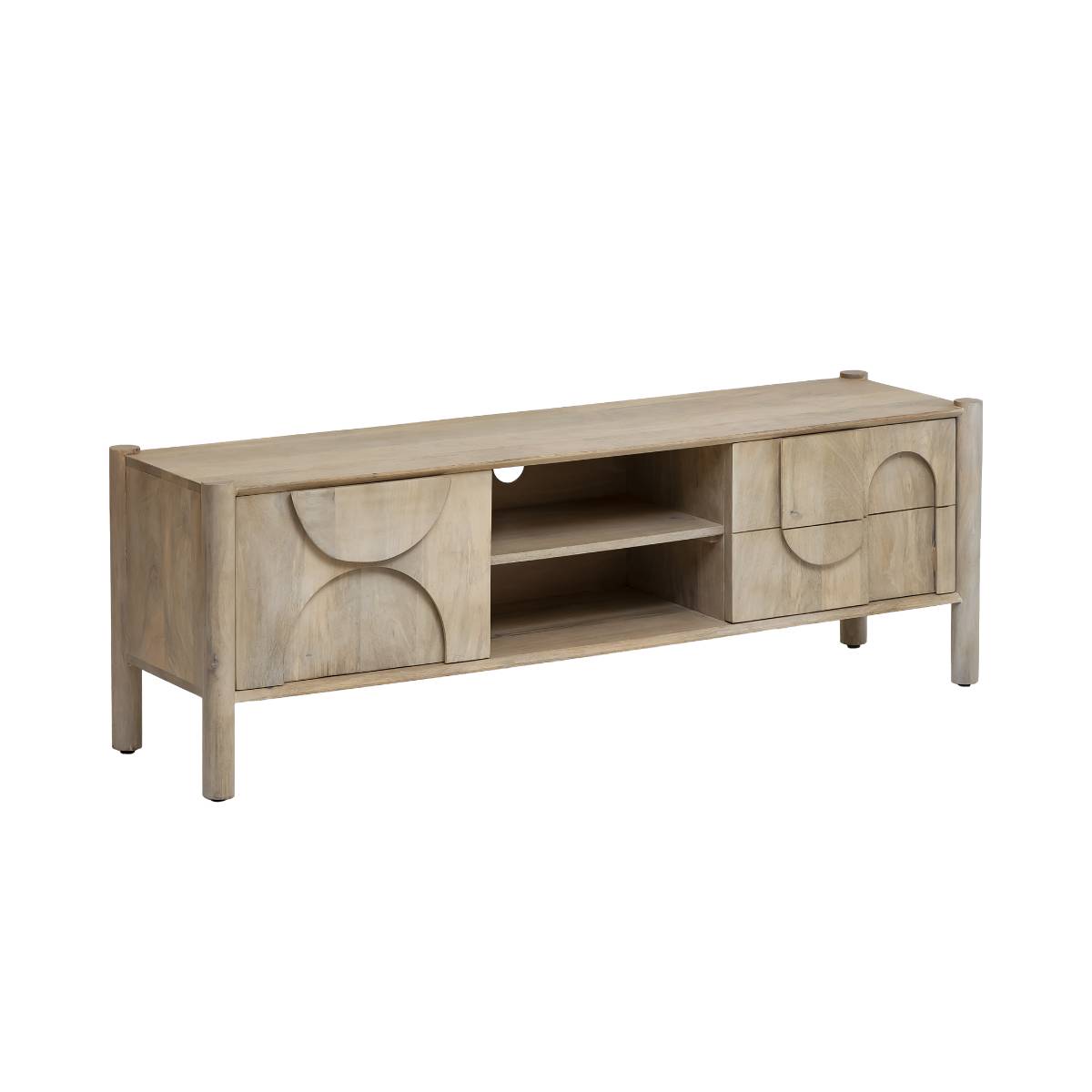 Meuble TV en bois de manguier massif - SONEW - Rectangulaire - Marron - Laqué - 140x30x50 cm - Maison