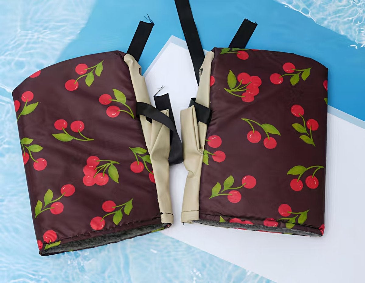 Gants de vélo électrique - Couvre-guidon d'hiver coupe-vent doublés de polaire, épais, chauds, imperméables et coupe-vent - Motif cerise - 2