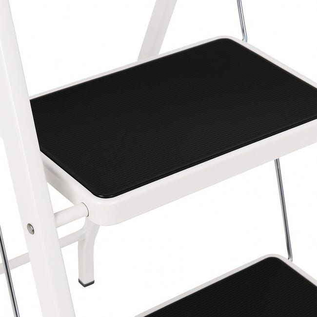 Scala Domestica A 4 Gradini Pieghevole - In Acciaio, Pedali Antiscivolo, Porta Attrezzi, 133x74x39 Cm, Bianca