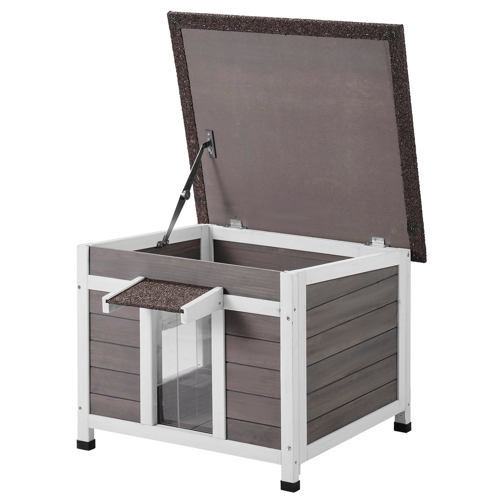 Casinha externa para gatos SucceBuy em madeira, resistente às intempéries, abrigo para gatos selvagens e coelhos, com janela - 3