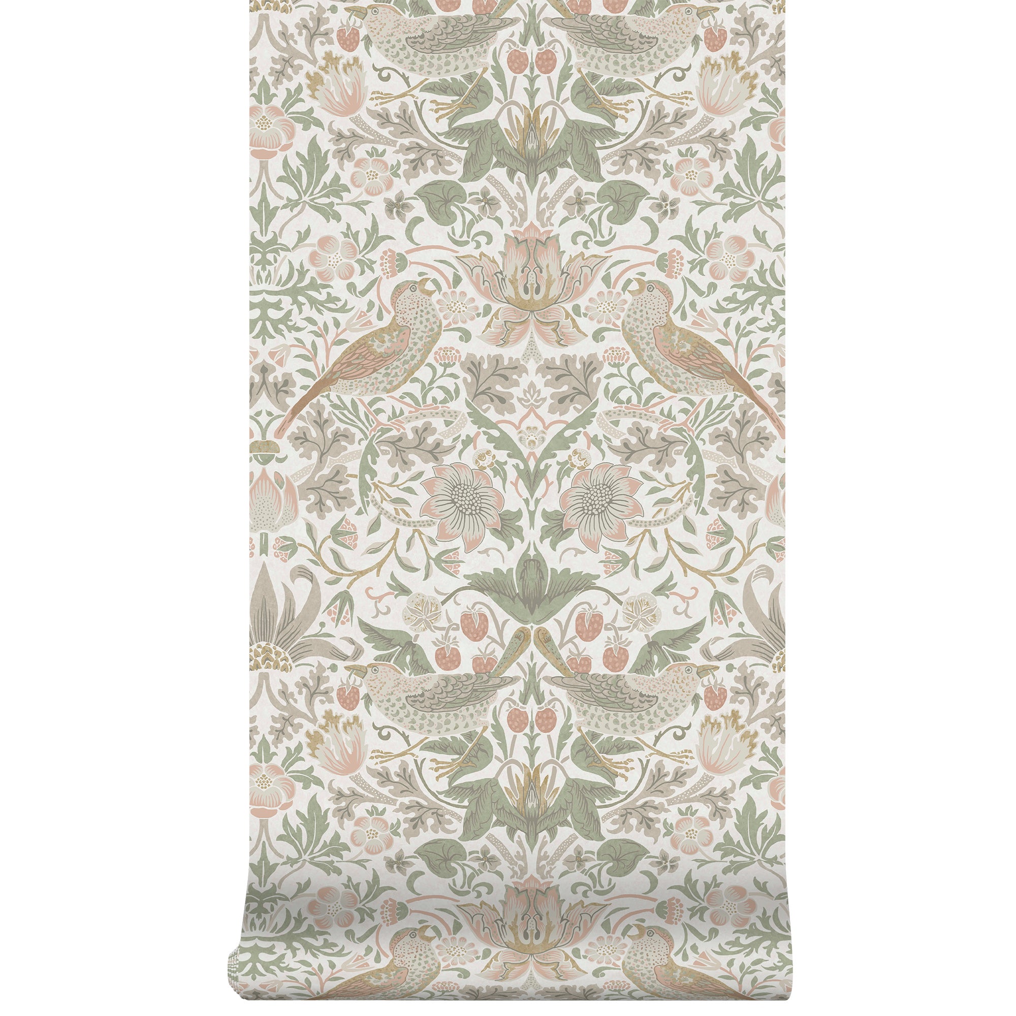 William Morris at Home Tapeta flizelinowa Złodziej truskawek Szałwiowa zieleń i różowy 10 m x 52 cm - 2