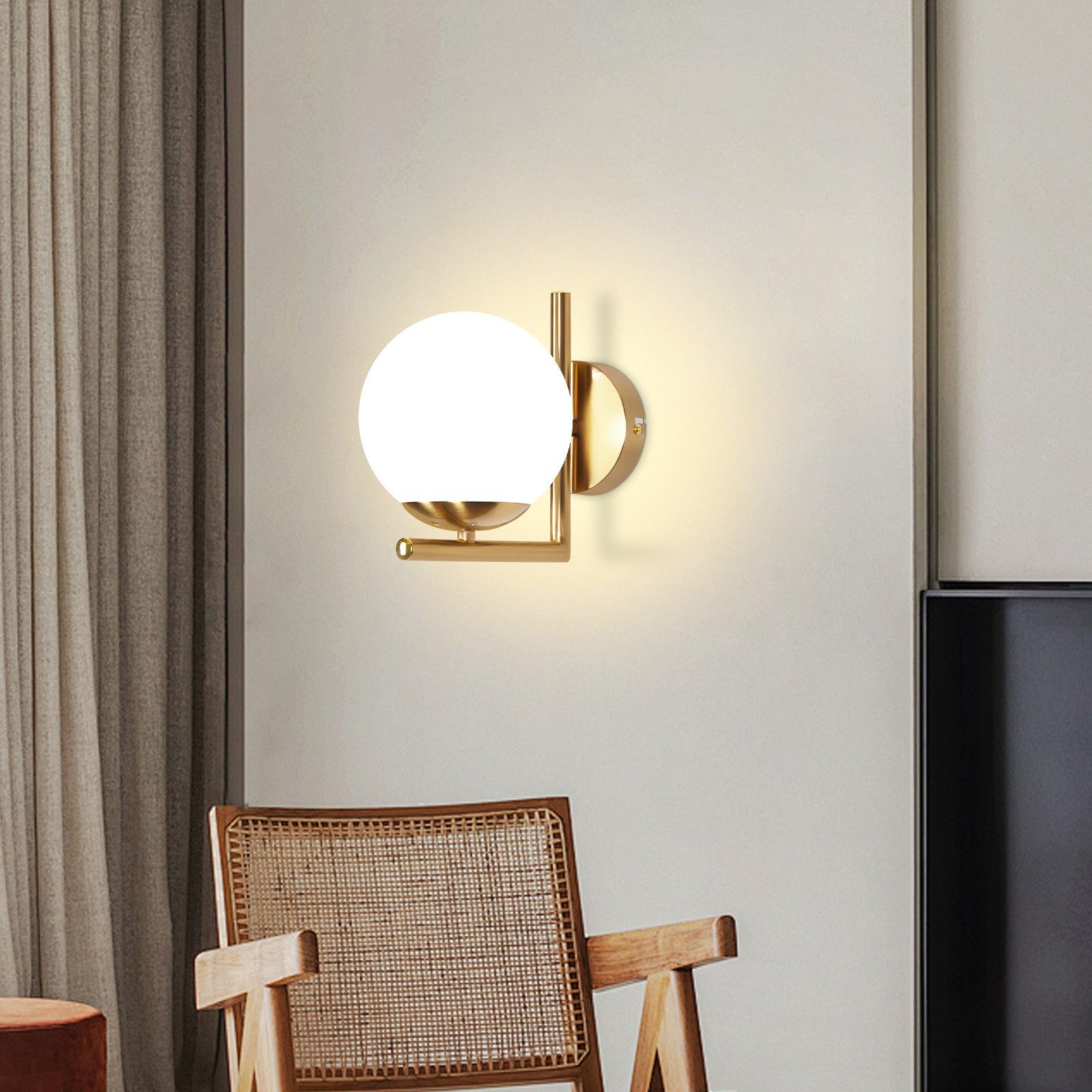 NETTLIFE Applique murale vintage boule de verre dorée E27 lampe murale d'intérieur chambre escalier - 5