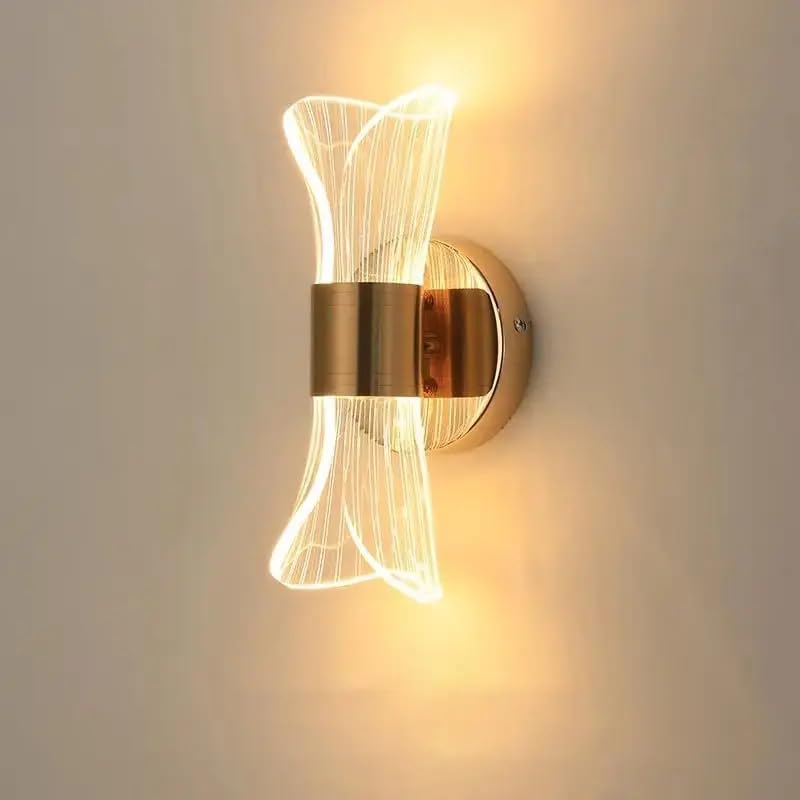 Wewnętrzny Kinkiet, 12W Lampa Ścienna LED 3 Temperatury Barwowe 3000K/4500K/6500K, Złota Oprawa Ścienna Akrylowa do Sypialni, Salonu