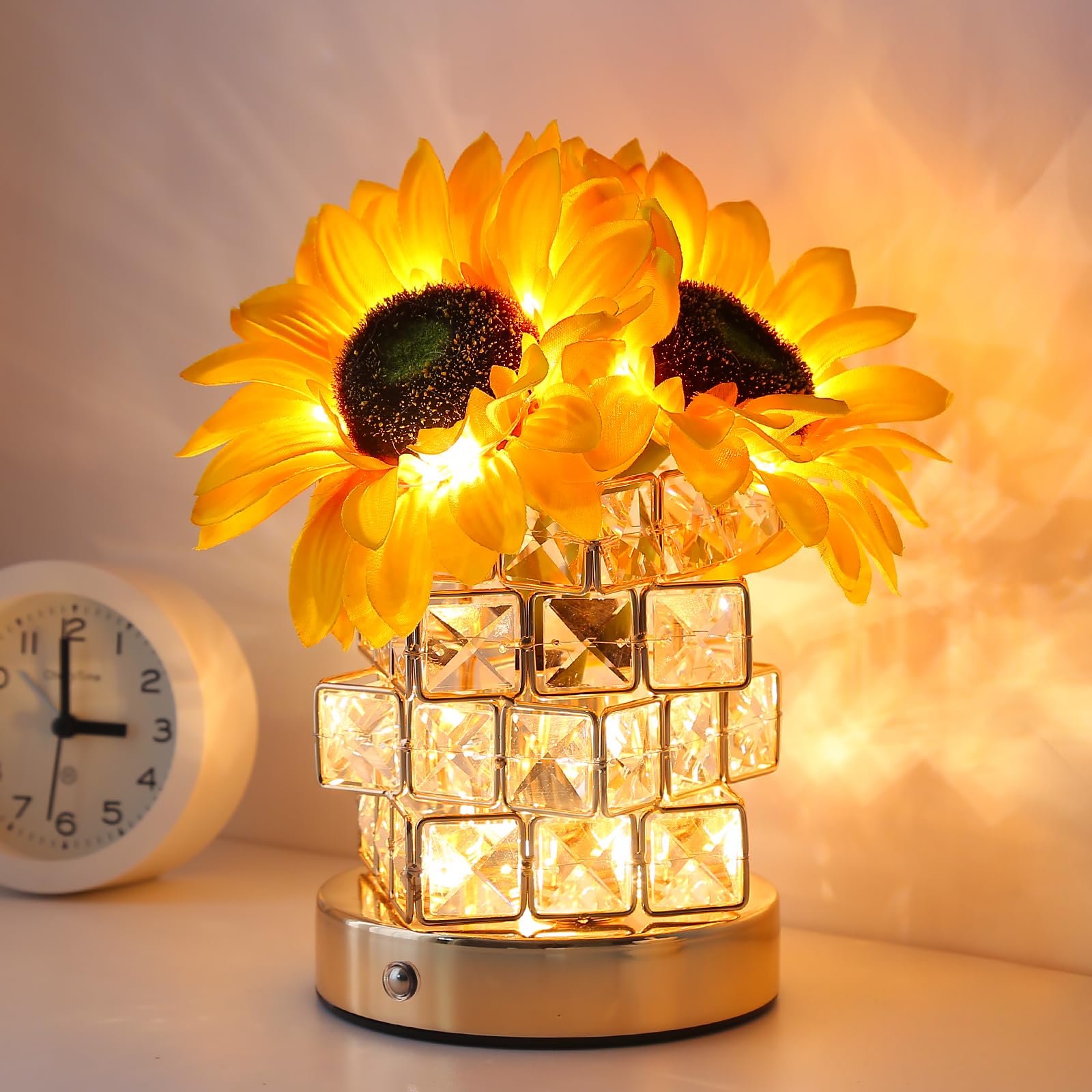 Mobestech Girasole In Cupola Di Vetro Con Luci LED – Lampada Decorativa Fiore Eterno, Regalo Festa Della Mamma