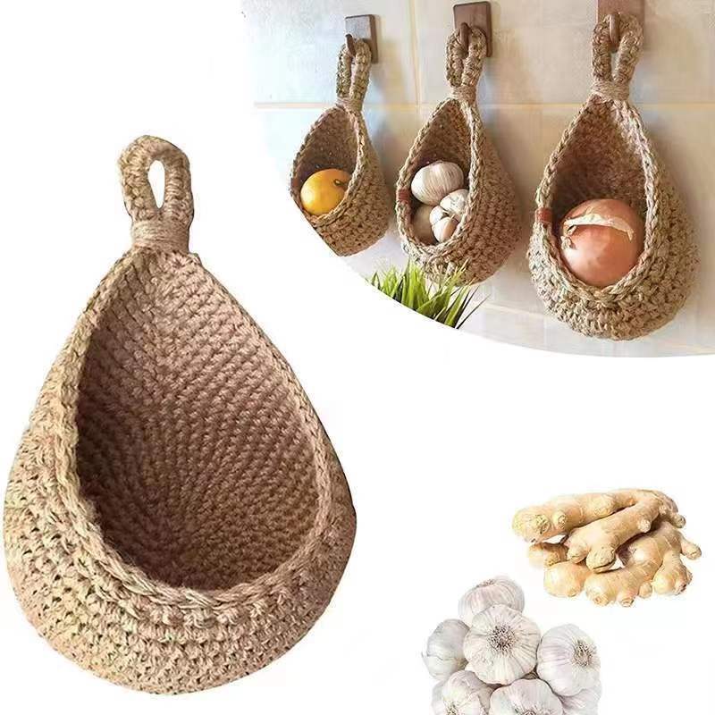 Panier à Suspendre En Jute Et Coton Tissé Main - Parfait Pour Légumes, Fruits Et Rangement Mural (18x17x23 Cm)