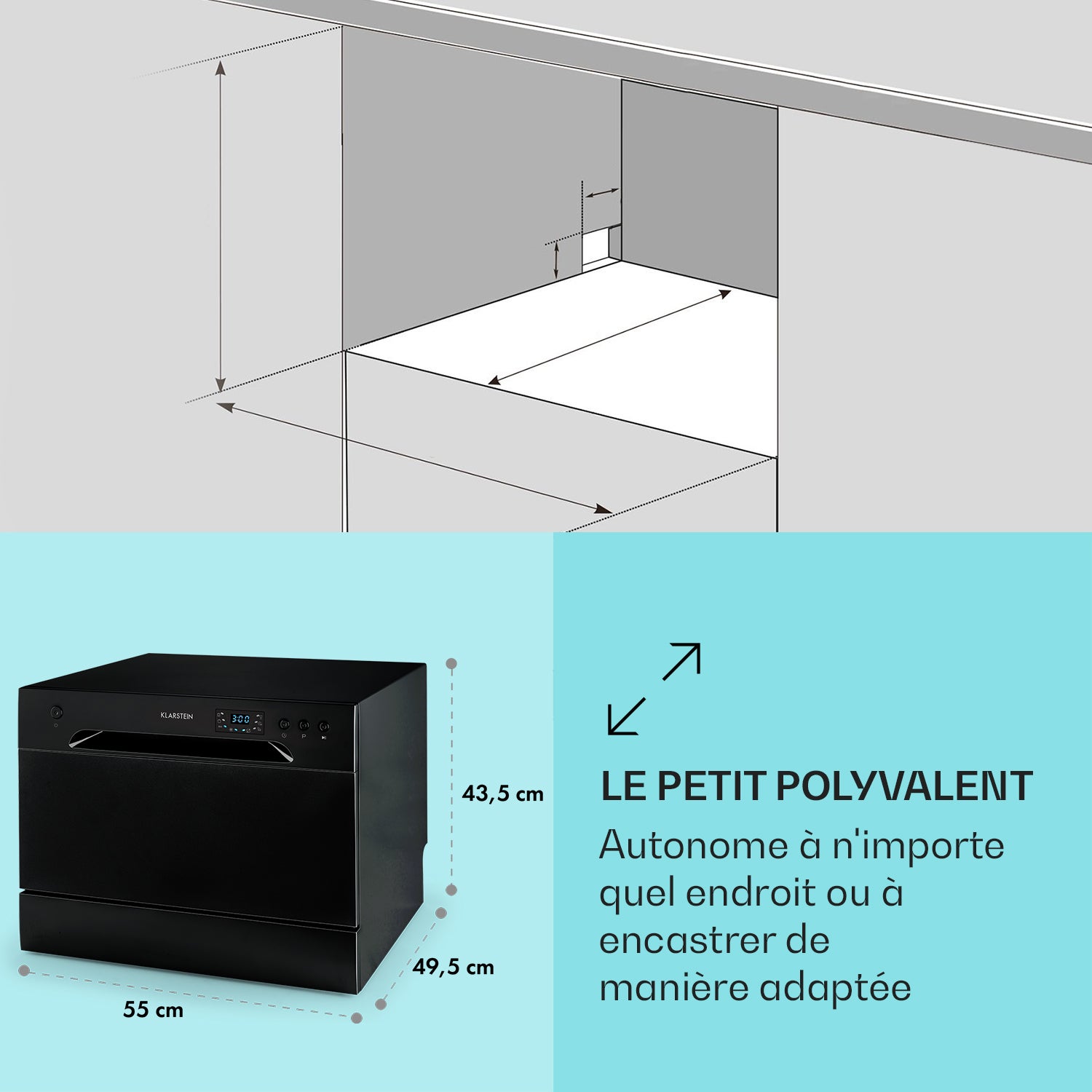 Lave-vaisselle - Klarstein Havasia UV 6 - lumière UV - pose libre - 6 programmes - 1380 W - Noir - 5