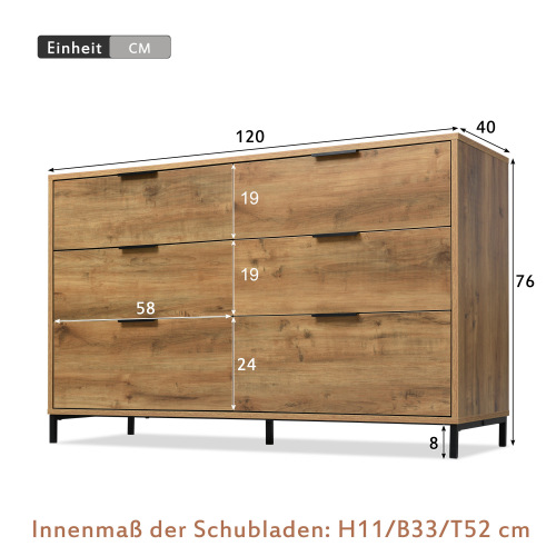 Commode avec étagères réglables- 6 tiroirs - Naturel - 2