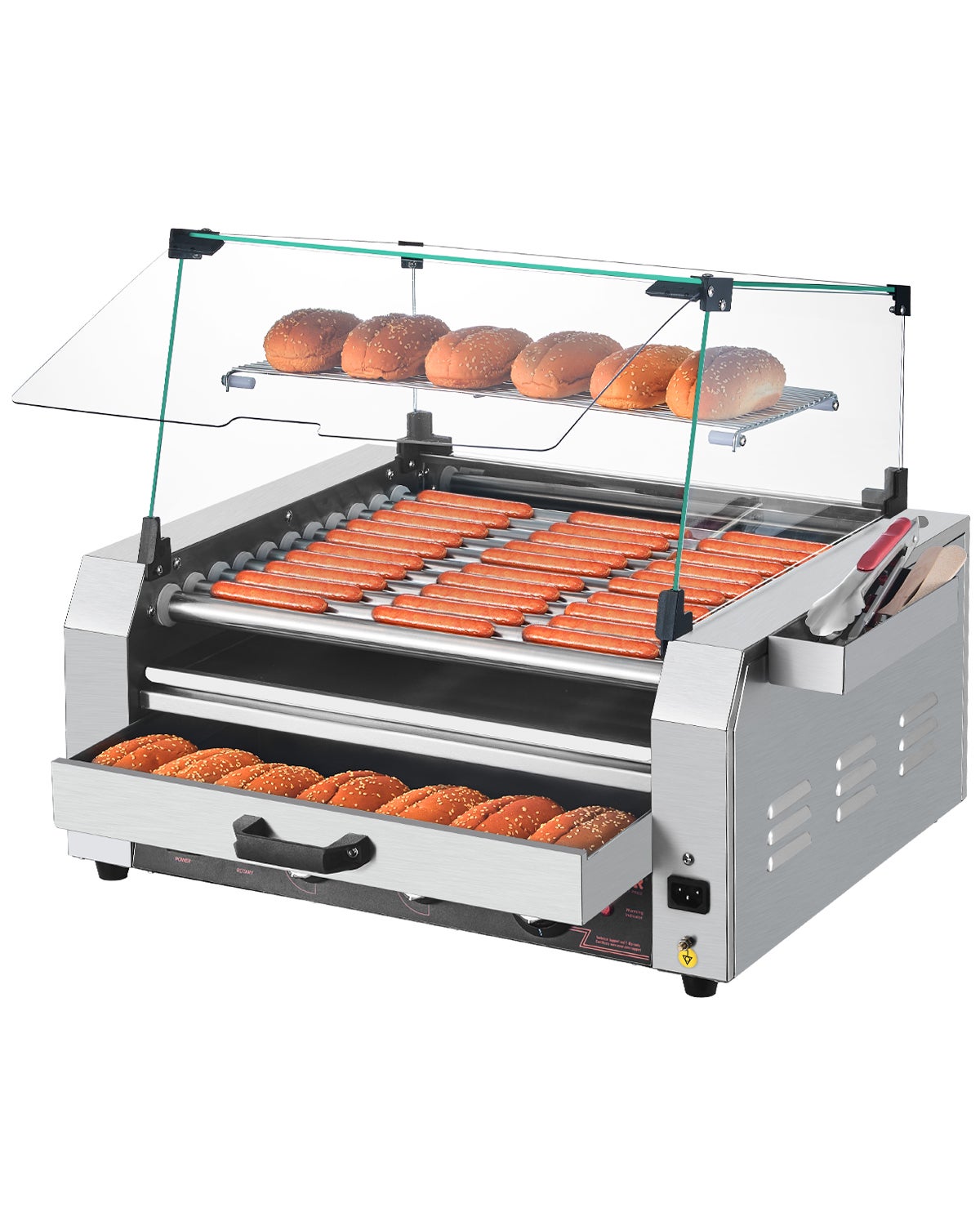 11 Rolls Hot Dogs Elektryczny grill rolkowy Grill do kiełbasek Podgrzewacz bułek VEVOR