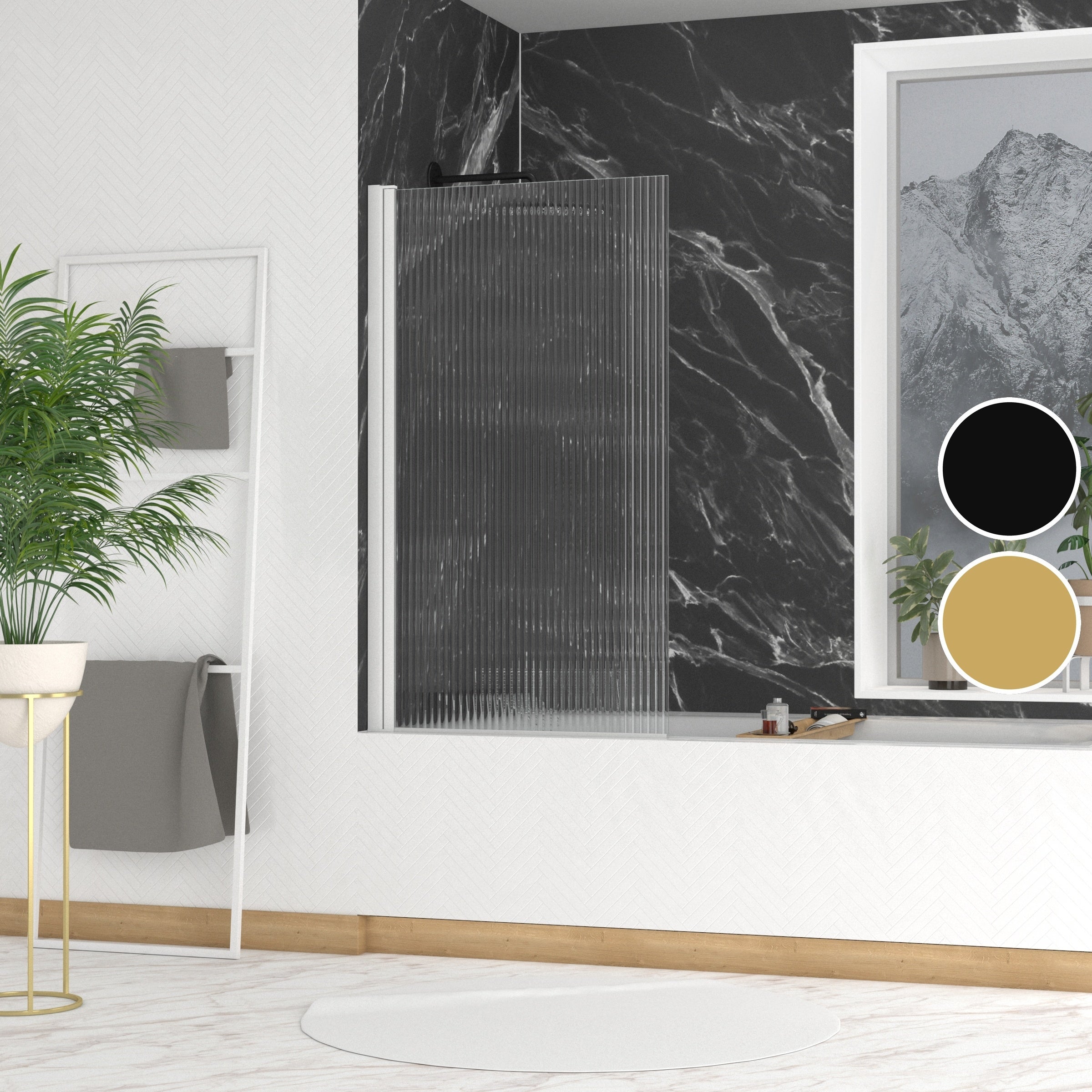 Pare baignoire Rabattable 80x140cm - Profilé Blanc - Verre Trempé Ondulé 5mm - WAVY - 7