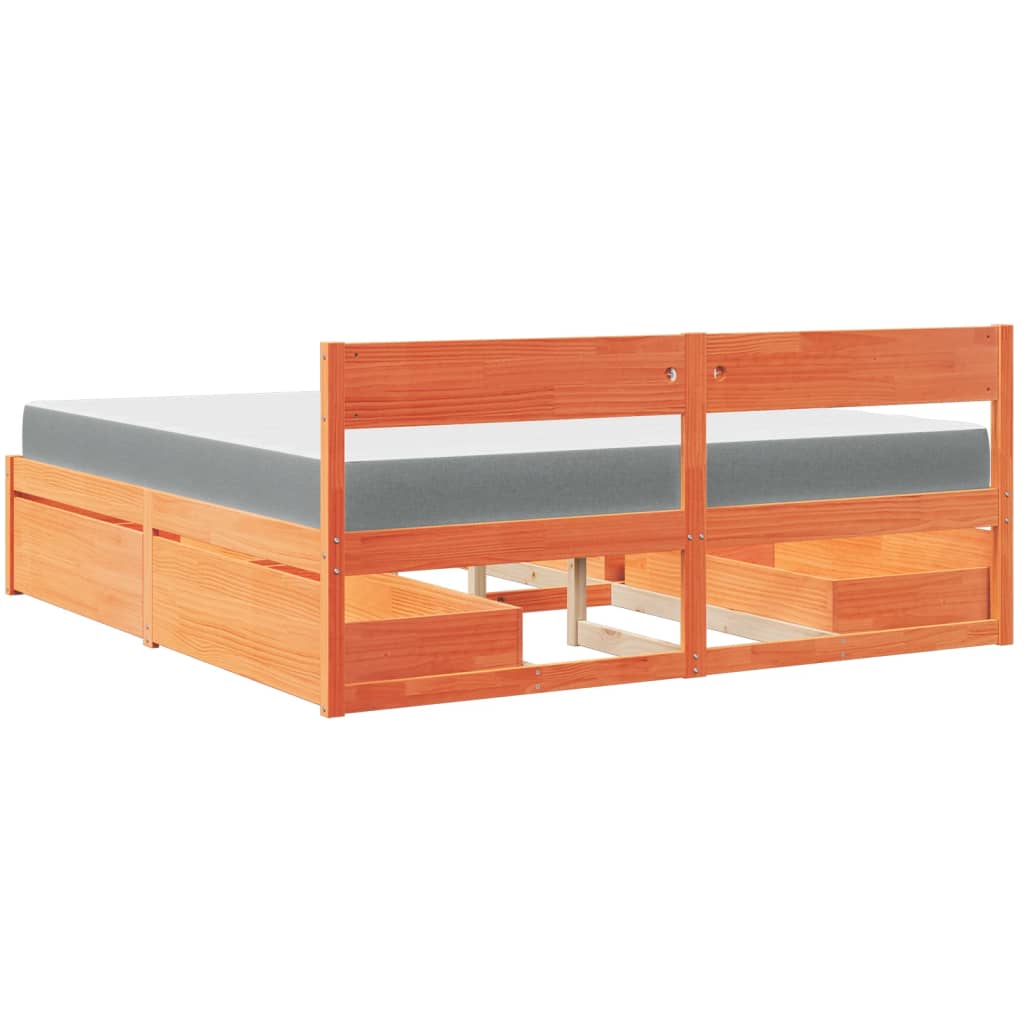 Lit avec tiroirs/matelas cire marron 180 x 200 cm bois massif de pin - 6