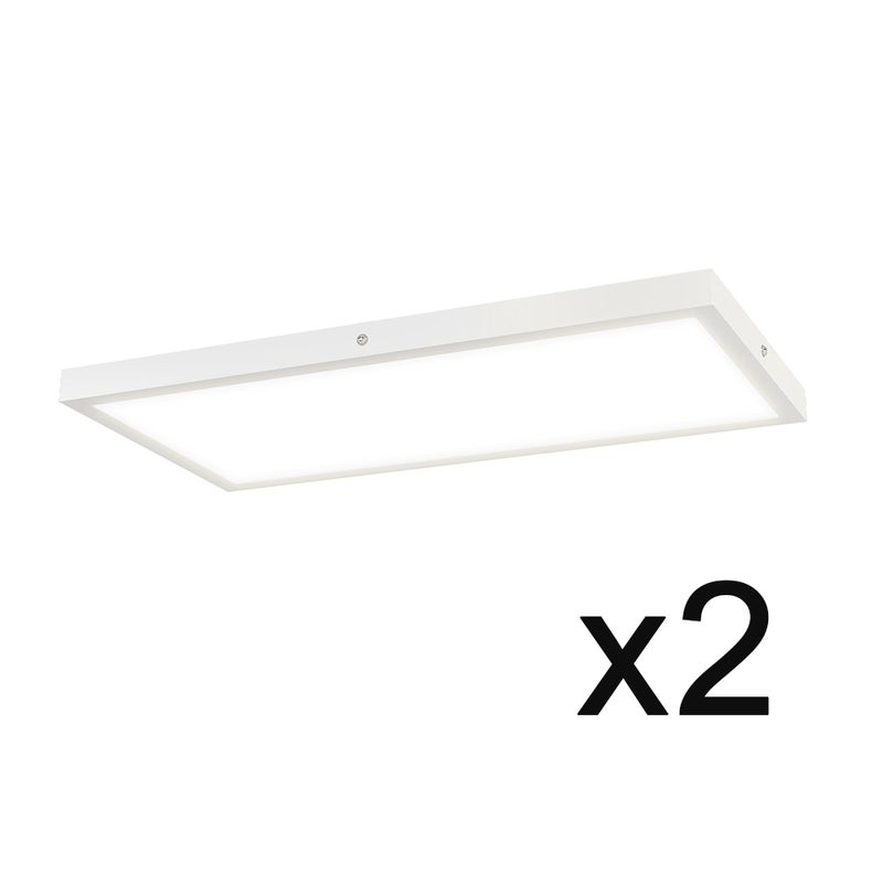 Zestaw 2 cienkich, minimalistycznych plafonów LED z regulowaną barwą, ze stali i plastiku, 60x30x3,7 cm, biały