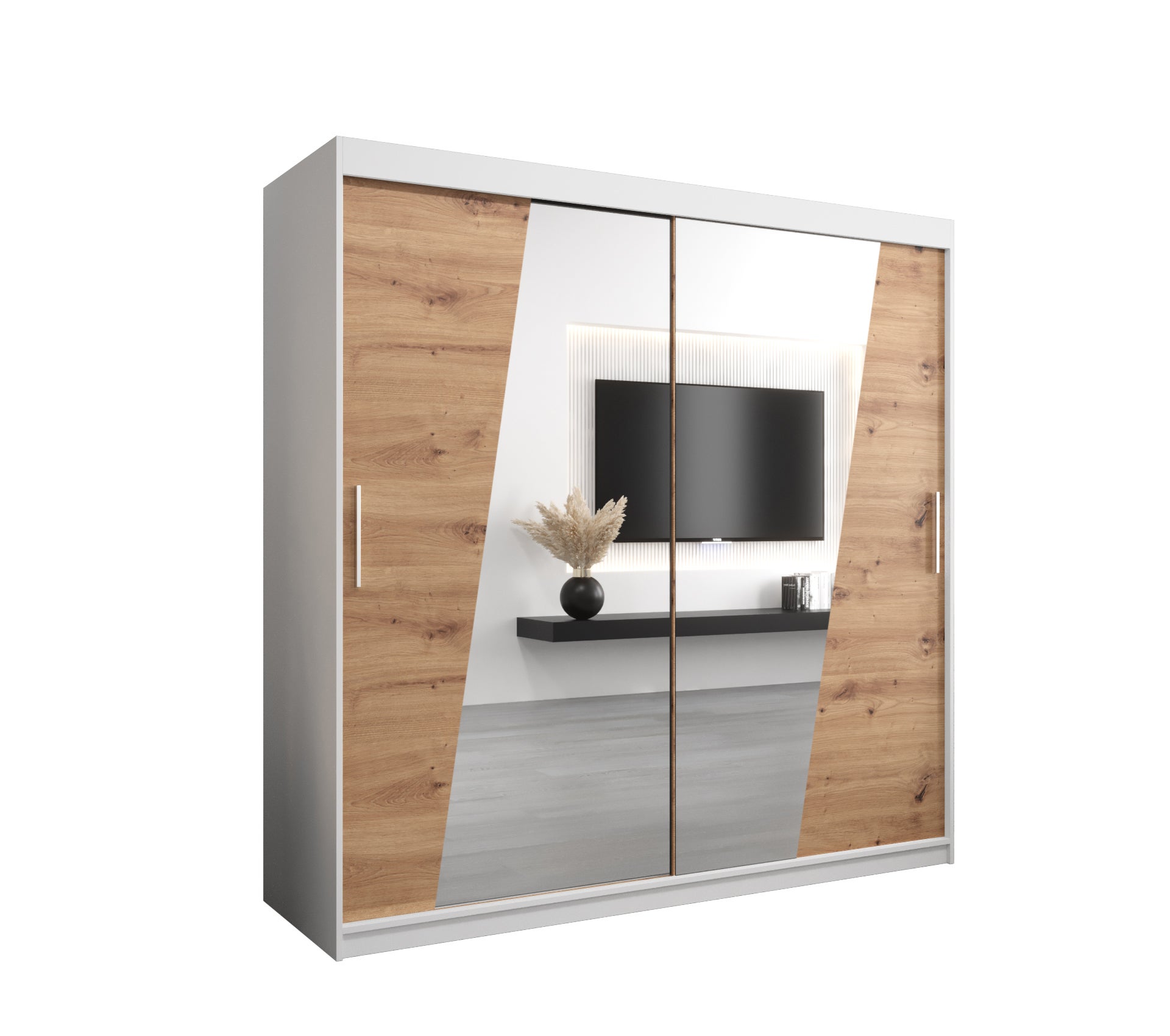 Szafa przesuwna garderoba RHOMB 200 x 62 x 200 cm Biały + Artisan - Abiks Meble