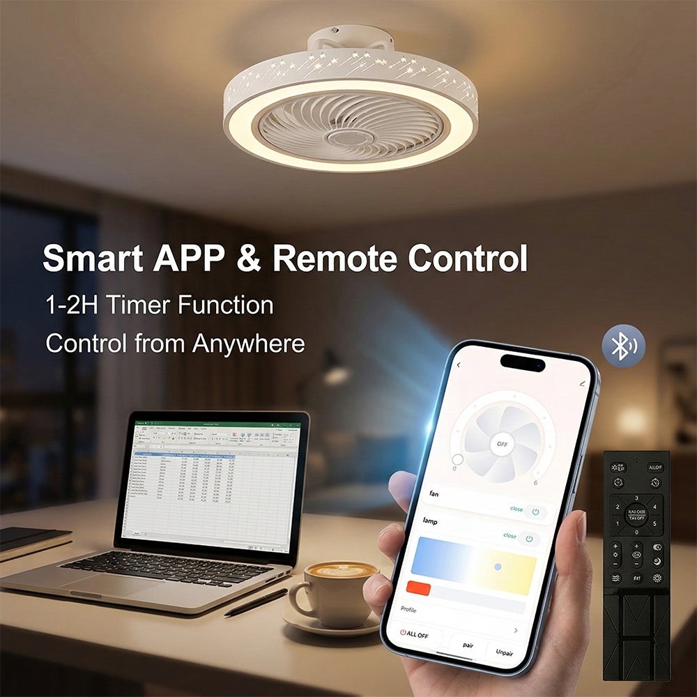 Ventilateur de plafond avec lumière et télécommande, profil bas moderne de 46cm lumière LED dimmable, 6 vitesses silencieux Réversible Plafonnier - 7