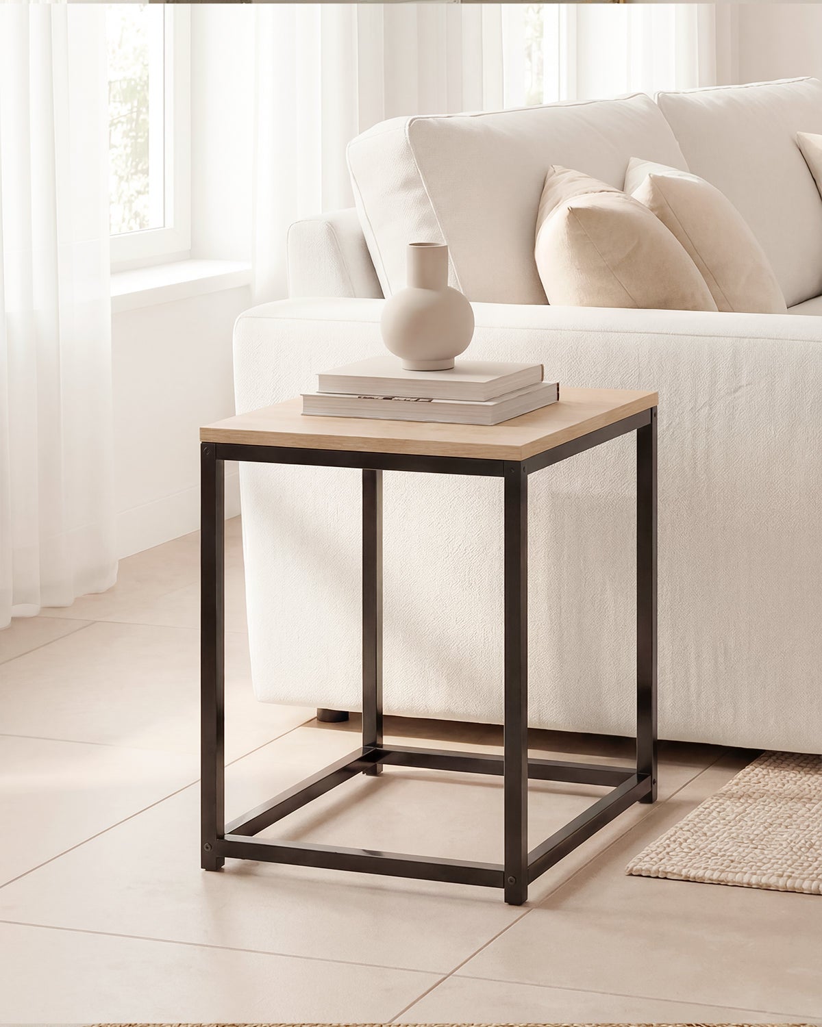 Mesa auxiliar mindy - color madera natural y negro - homekit