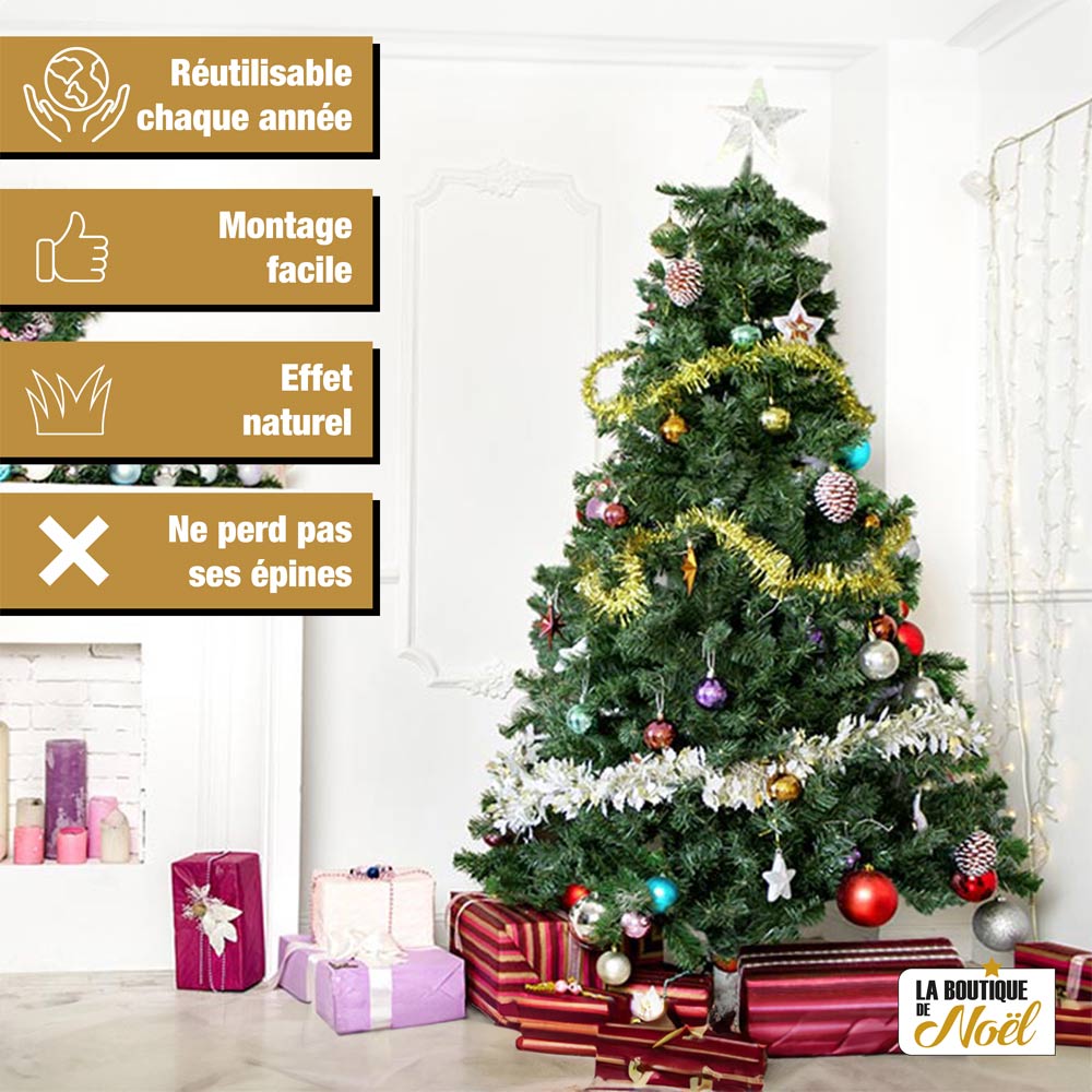 Sapin de noël artificiel - Effet naturel, Facile à Monter - Décoration Intérieure - 452 branches - 150 cm - Vert - 2