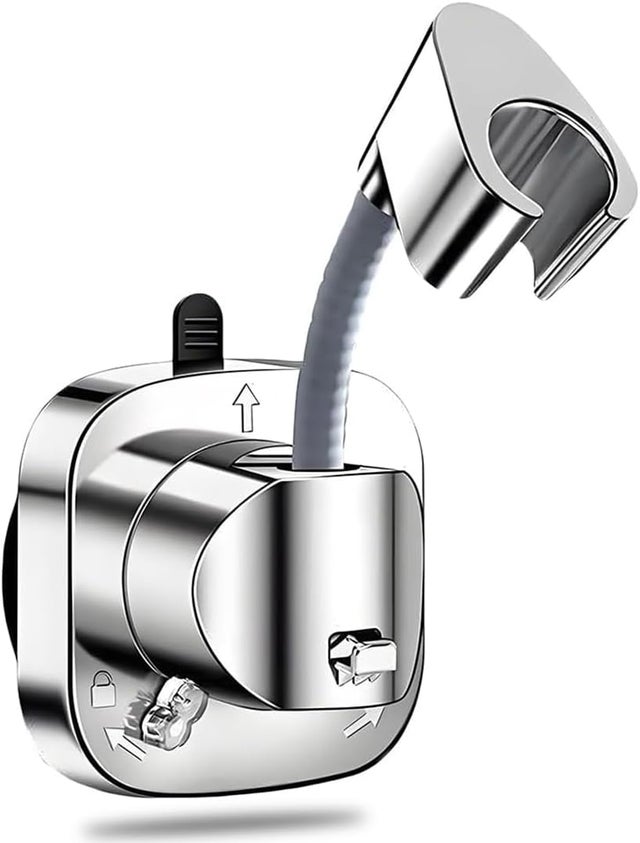 Support Pommeau de Douche à Ventouse - Bras Flexible 120°, Fixation Murale Sans Perçage avec Crochet - Universel & Repositionnable, Argent