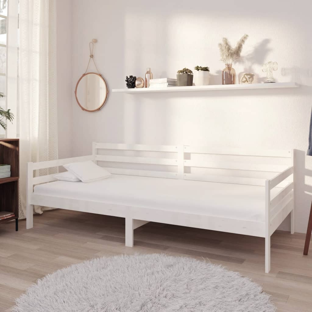 Łóżko Dzienne Drewniane Białe z Materacem 90x200 cm białe drewno sosnowe
