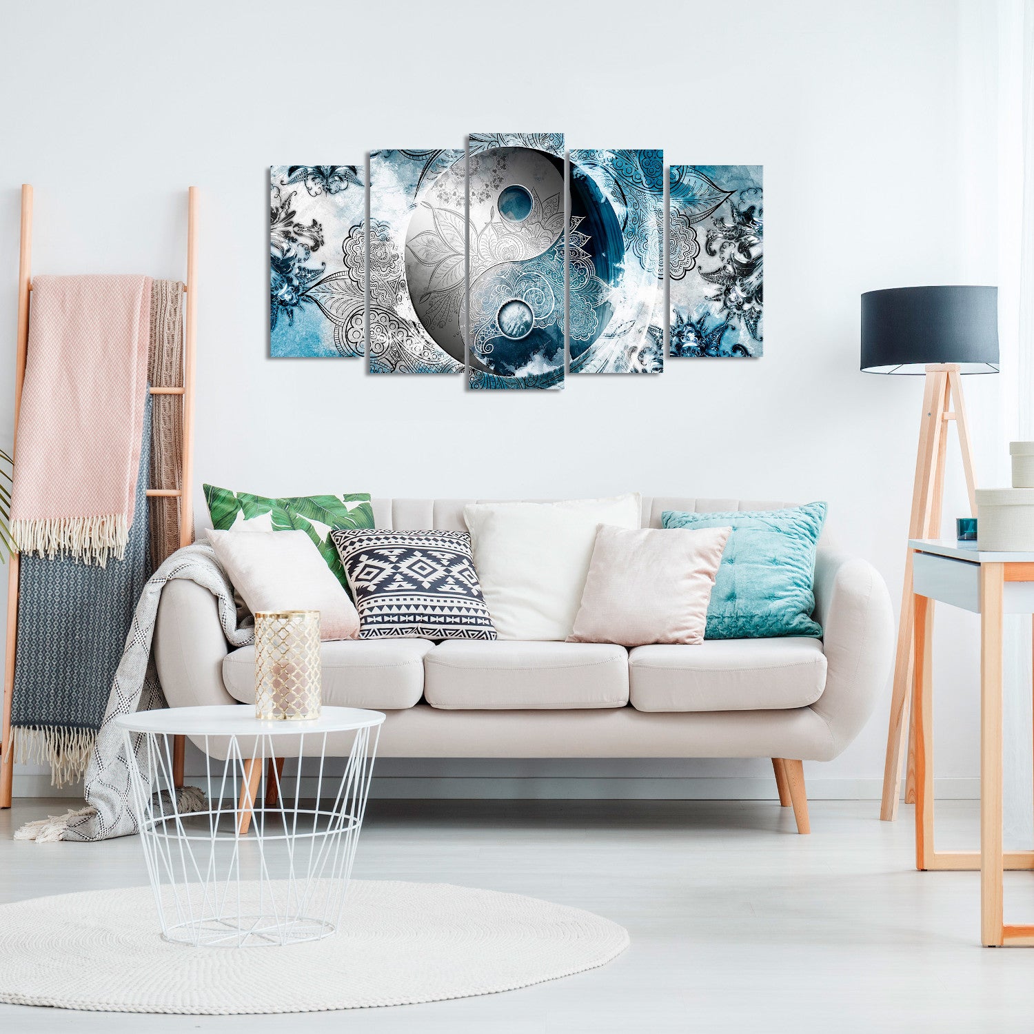 DekoArte - Impression Sur Toile Moderne | Décoration Pour Le Salon Ou Chambre | Ying Yang Bleu Blanc Noir | 150x80cm - 3