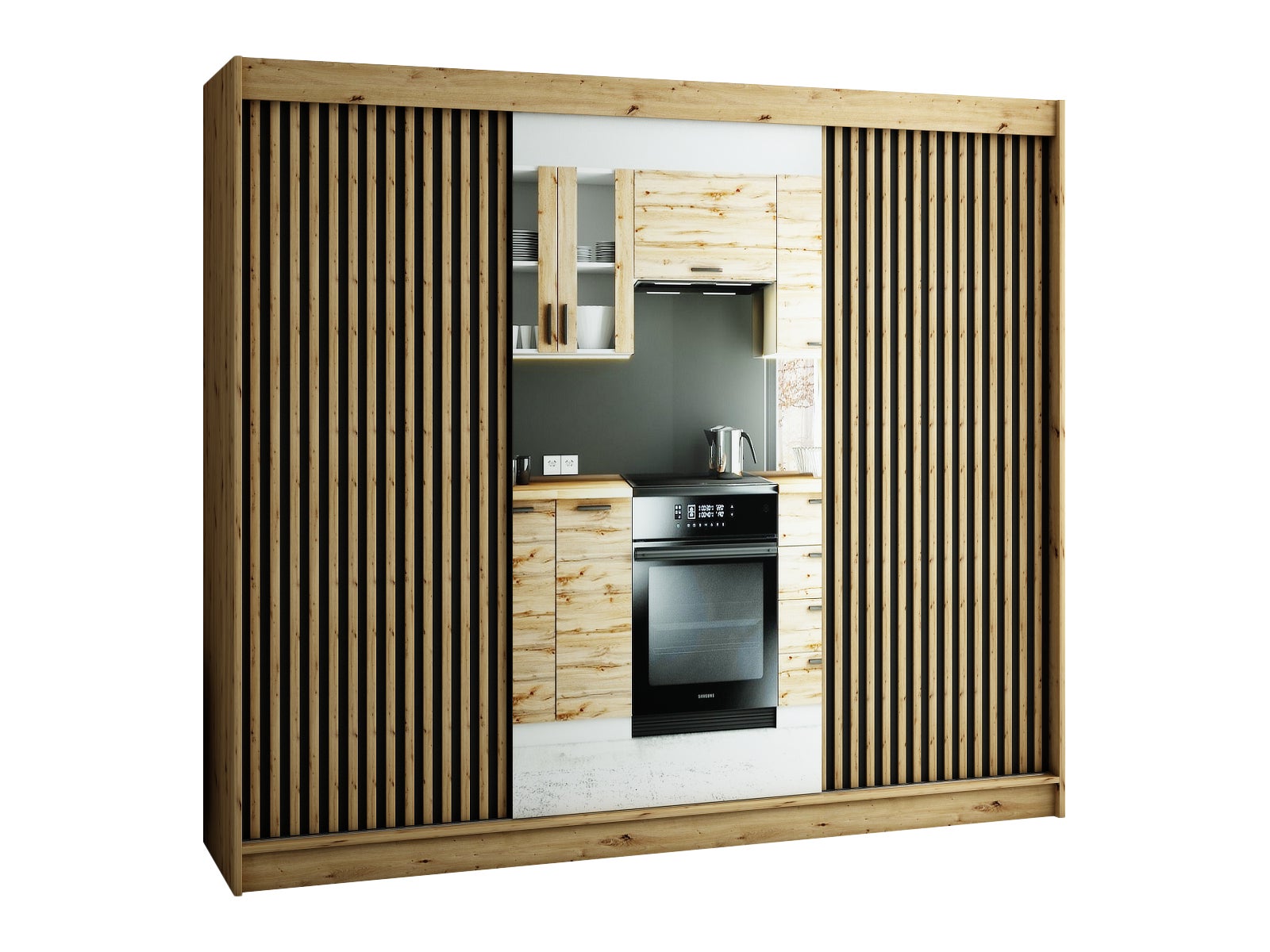 Szafa przesuwna garderoba LAMELO 2 250 x 62 x 200 cm Artisan + Czarny - Abiks Meble