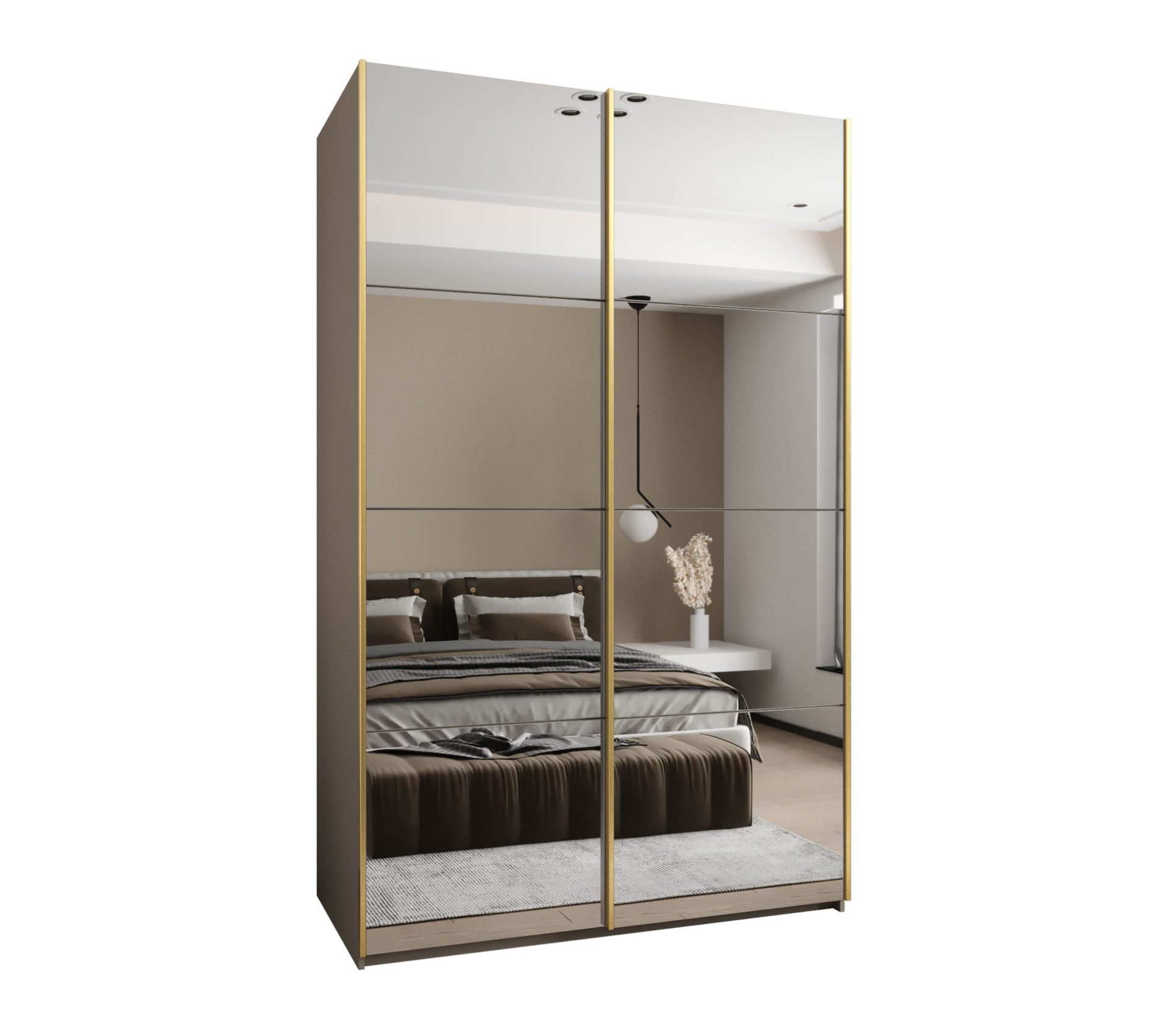 Szafa przesuwna wysoka Lux 2 160 x 64 x 245,5 cm kaszmir + kaszmir + u. złoty - Abiks Meble