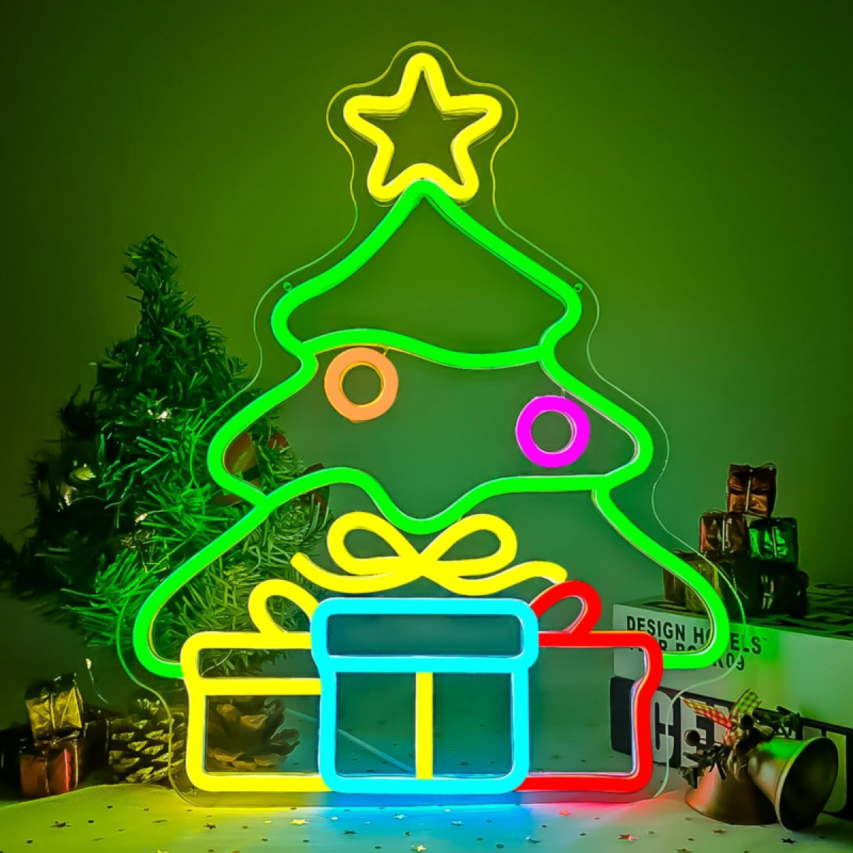 Świąteczna dekoracja LED z wtyczką USB i neonem, idealna na choinkę, 41 x 32 cm