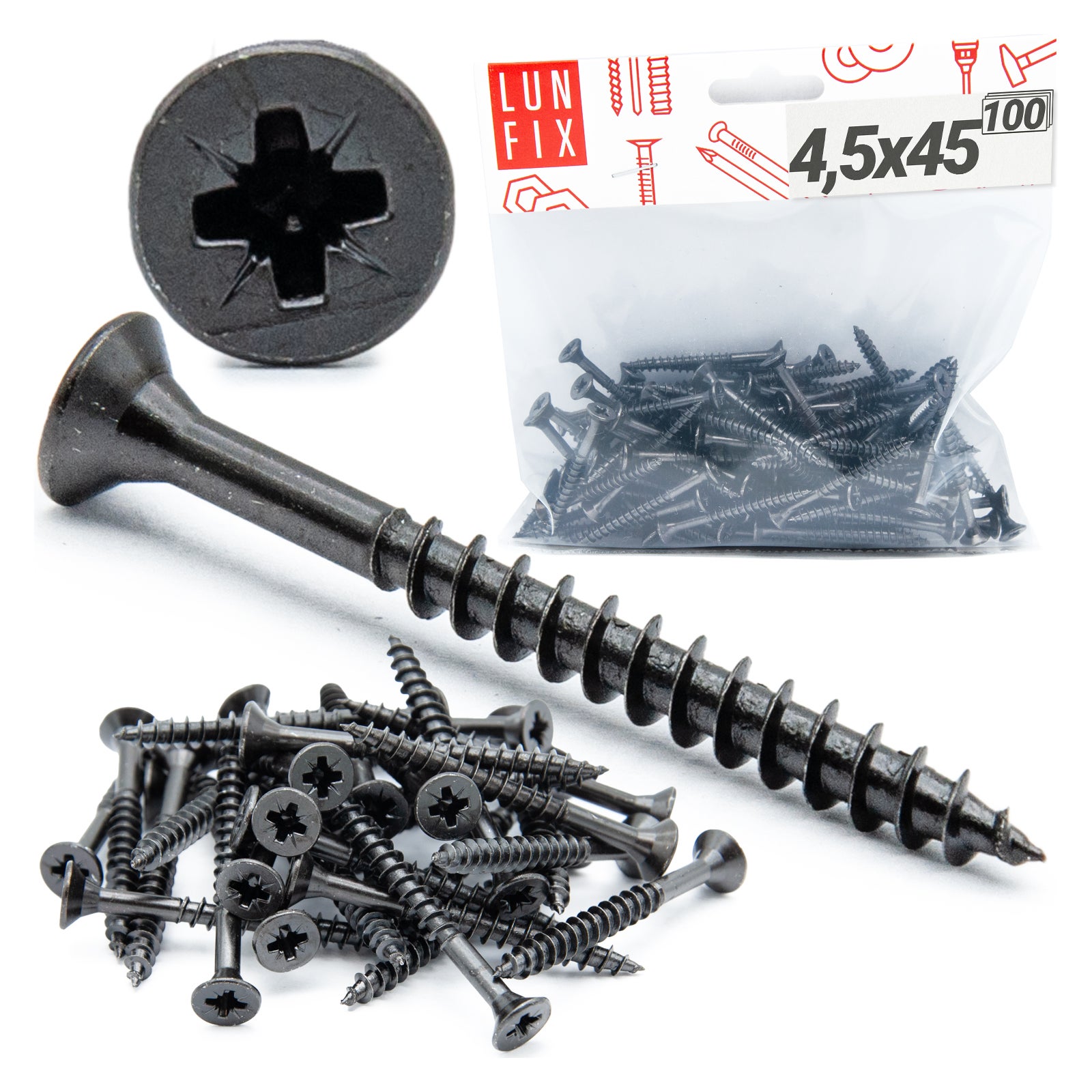 Wkręty do drewna uniwersalne czarne 4,5x45mm 100szt.